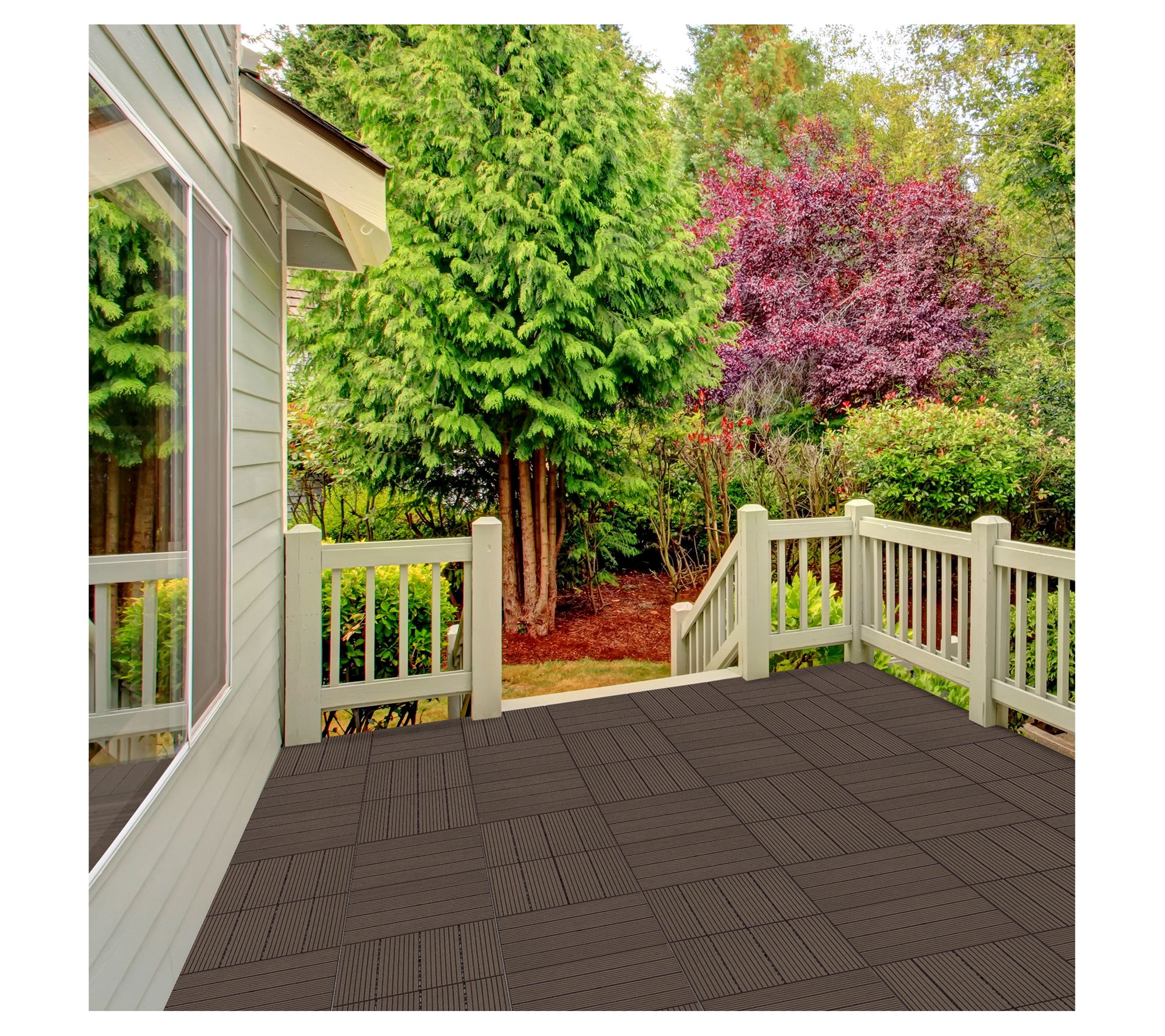 Pure Garden Patio Floor Tiles Set of 6 Wood/Plastic Deck Tiles