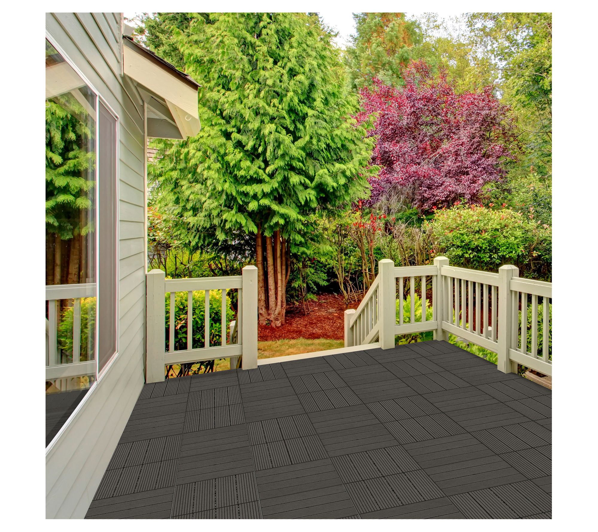 Pure Garden Patio Floor Tiles Set of 6 Wood/Plastic Deck Tiles