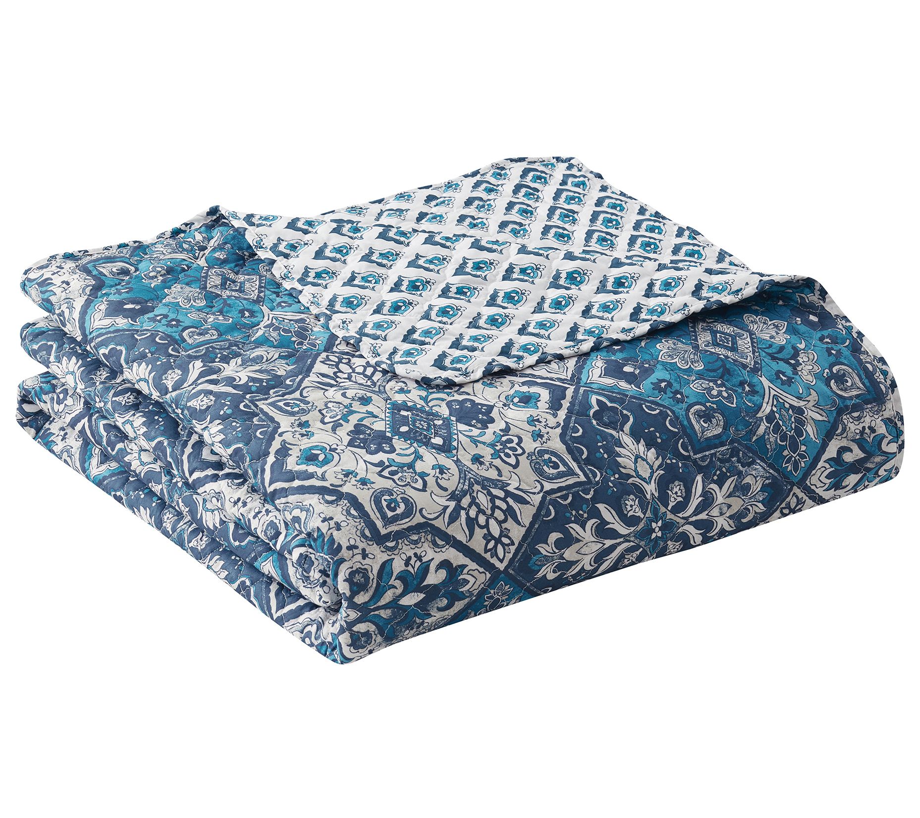 Indigo Ink Denim Reversible Medallion Boho QuilSet- F/Q - QVC.com