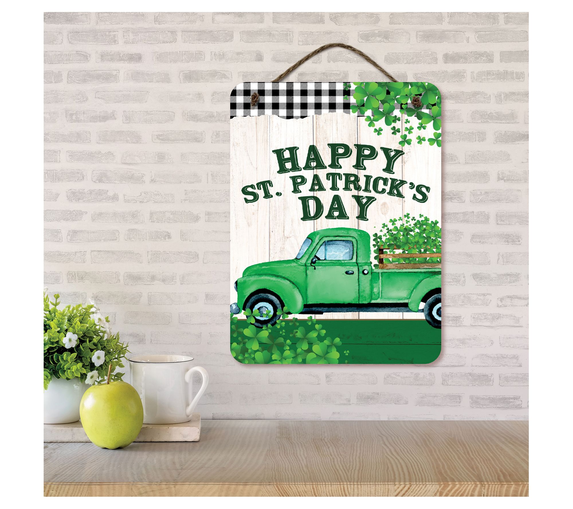 Courtside Market St Patty's Day Green Truck 12x16 Hanging Sign