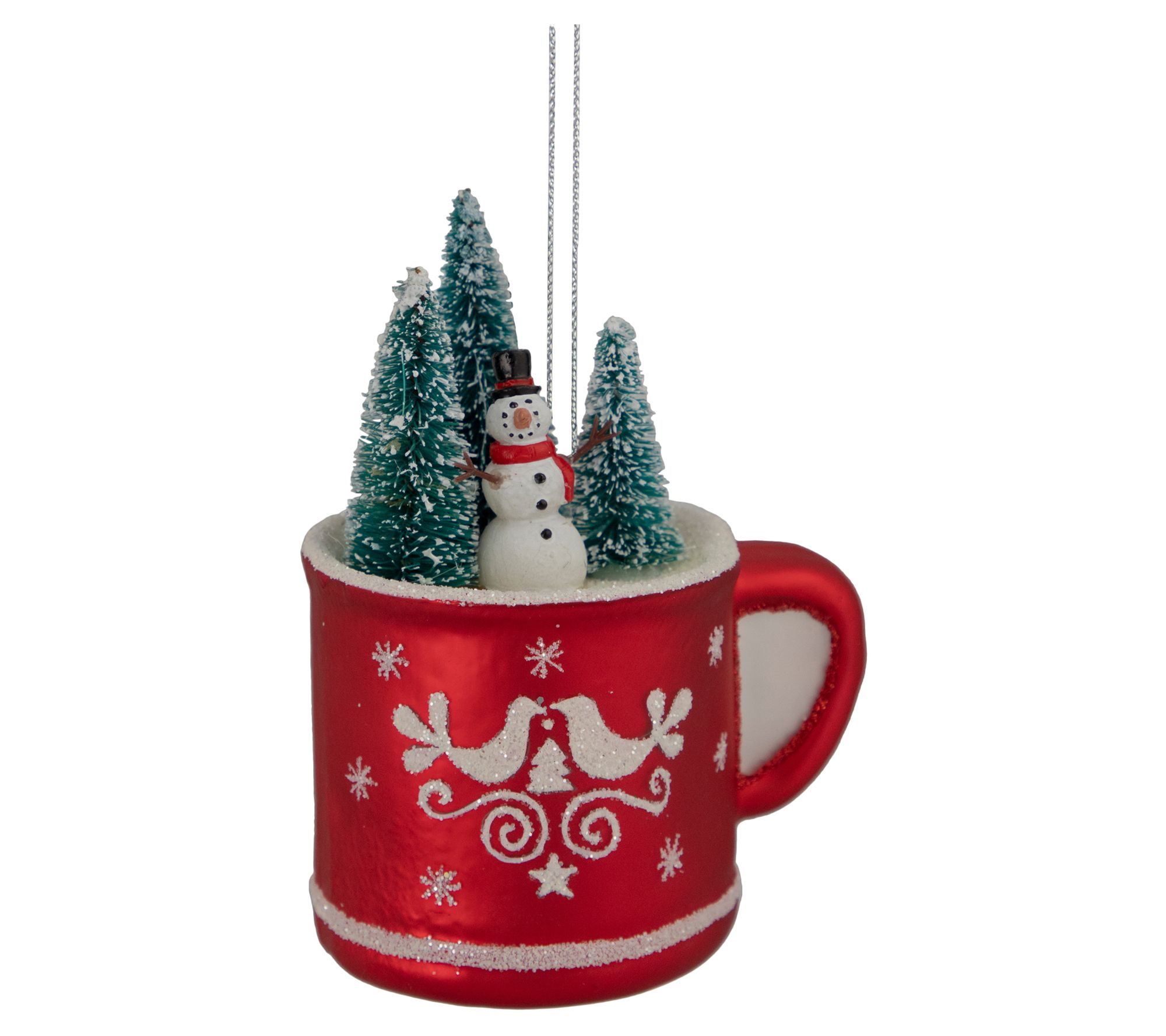Northlight 4.25" Trees and Snowman in a Cup Glass Ornament
