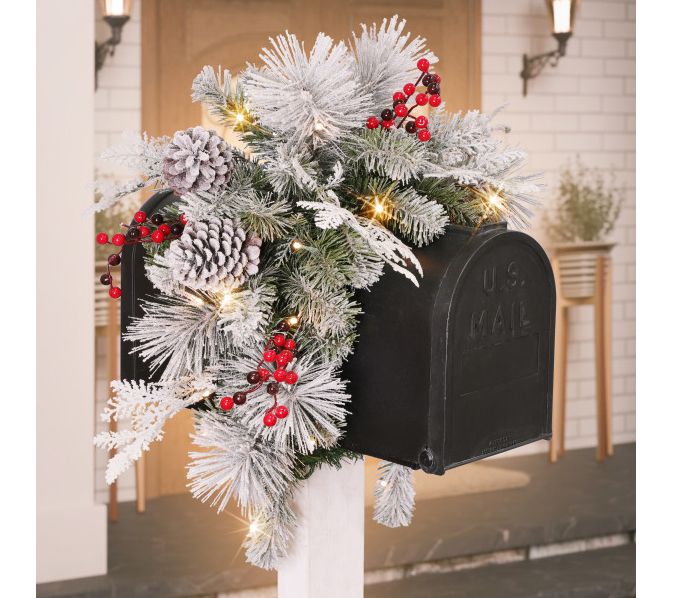 Puleo International 36in Pre-Lit Flocked Mailbox Cover