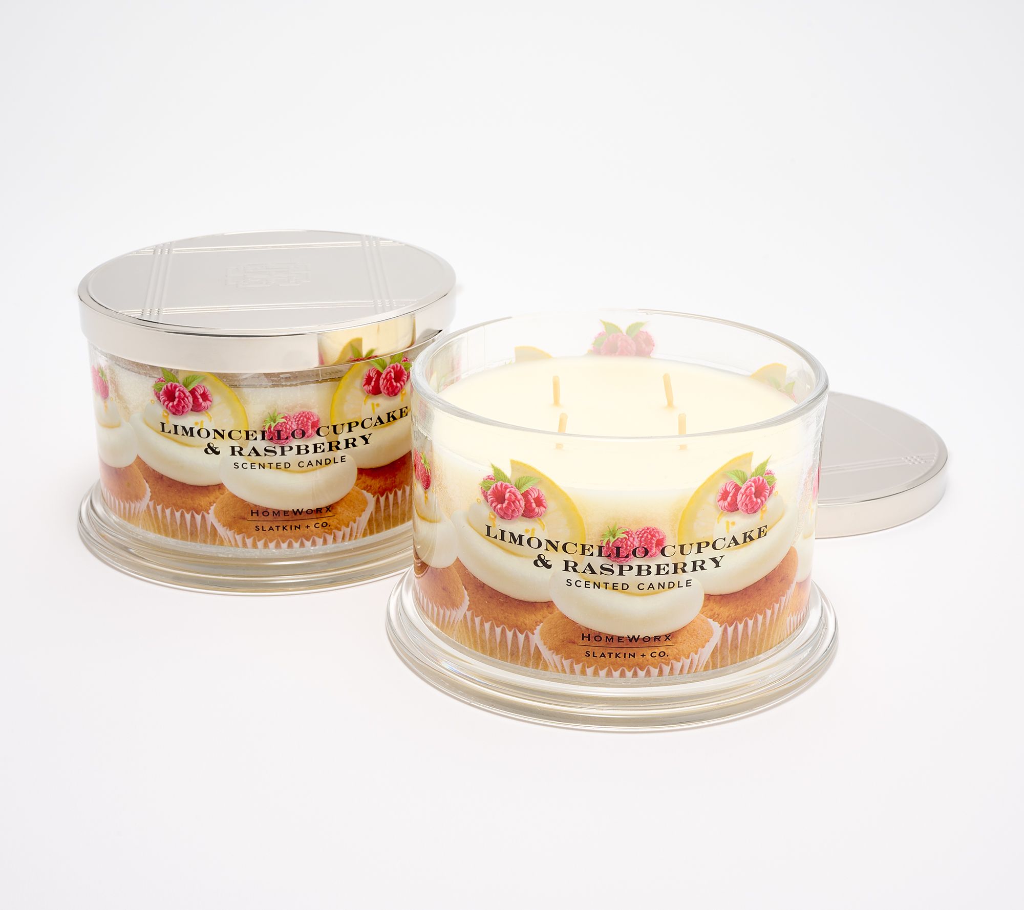 HomeWorx by Slatkin + Co. S/2 18oz Limoncello&Rasp Cupcake Candles
