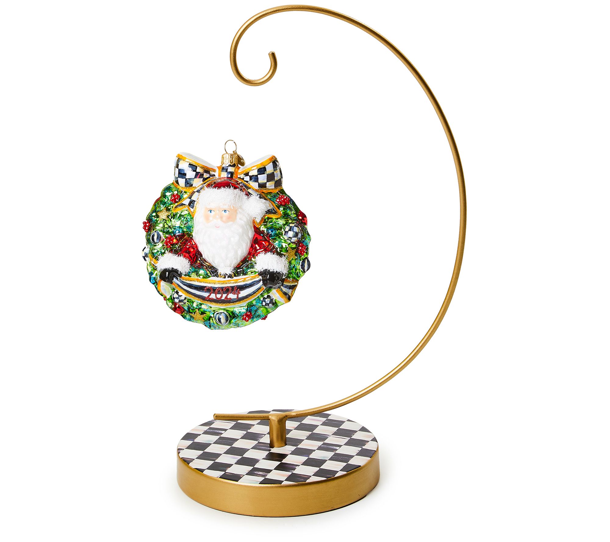 "As Is" MacKenzie-Child Dated Ornament with Courtly Check Stand