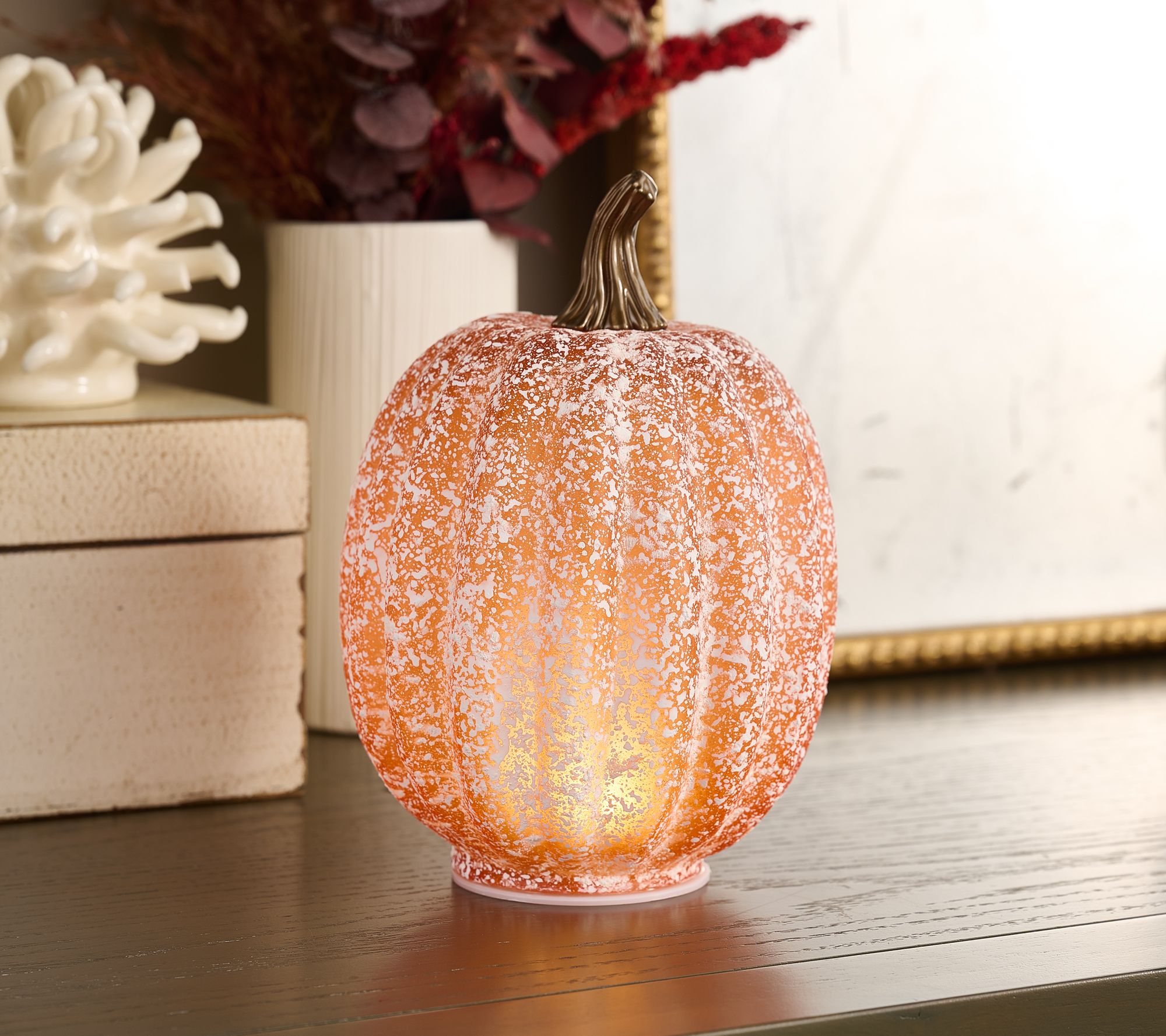 8" Illuminated Frosted Glass Pumpkin by Kim Gravel