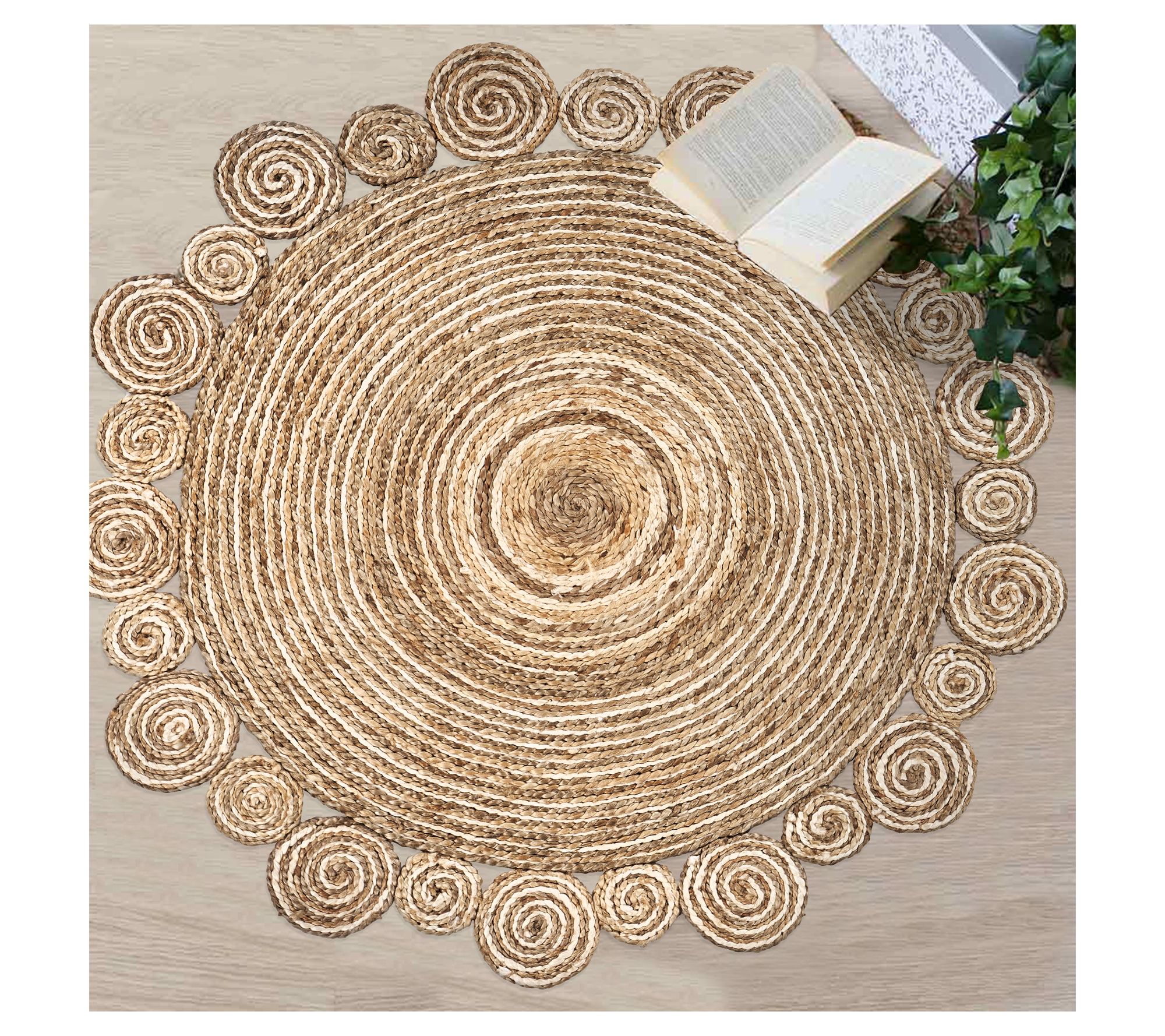 Ox Bay Geometric Hand-Braided Circle Jute Indoor Rug, 4' Round