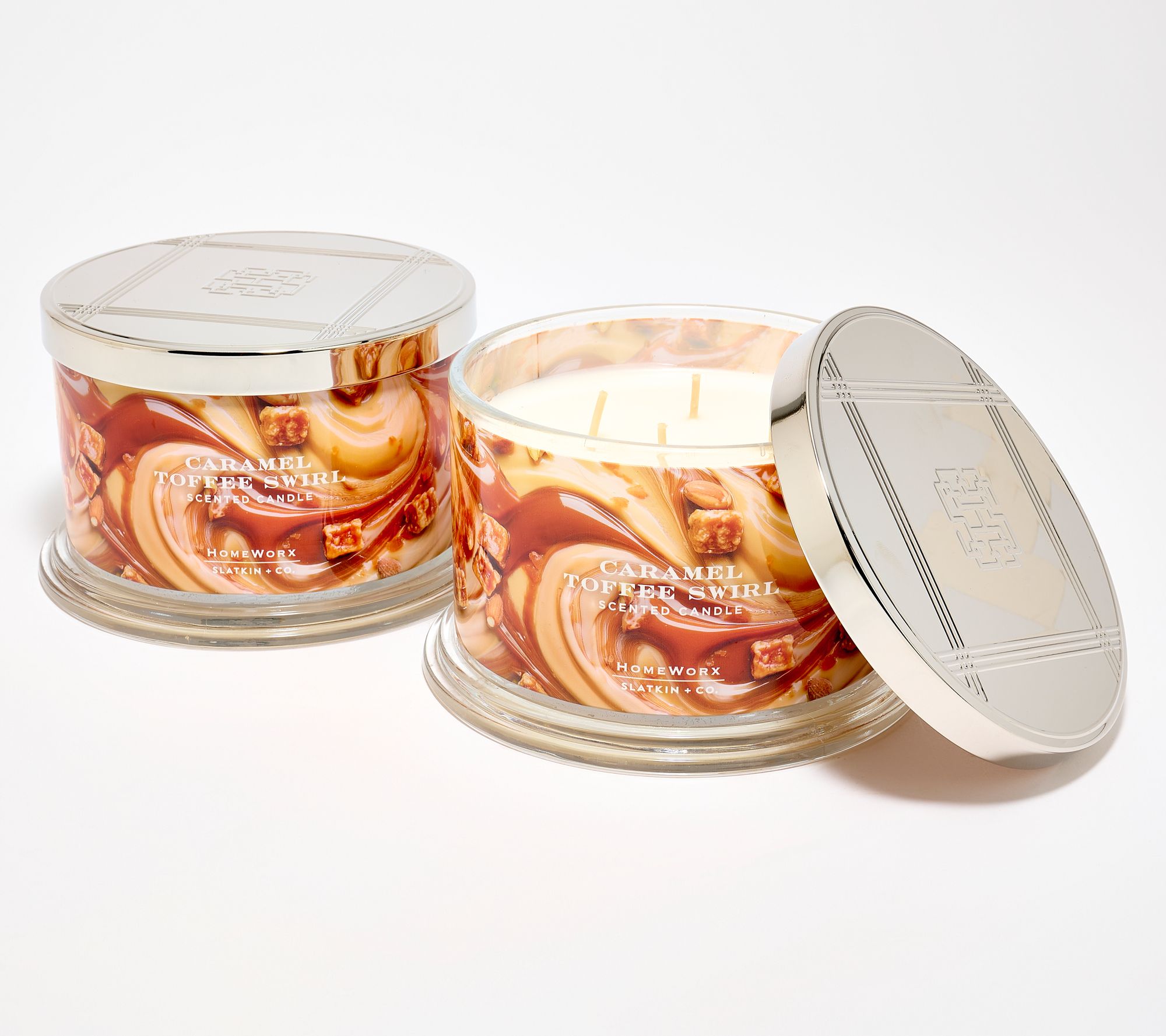 HomeWorx by Slatkin + Co. S/2 18oz Caramel Toffee Swirl Candles