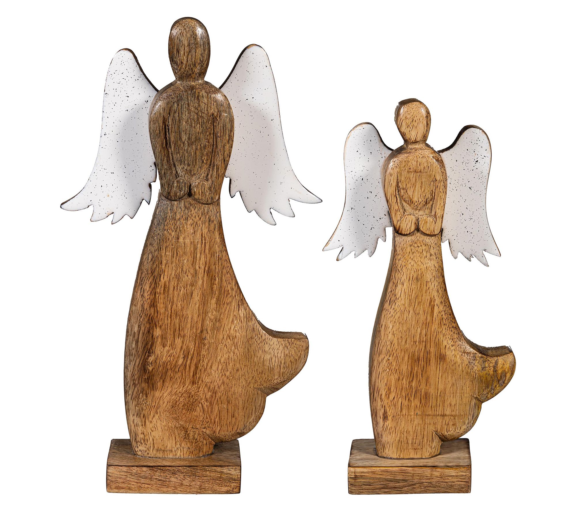 Evergreen Set of 2 Enamel Wood Angels Table Decor