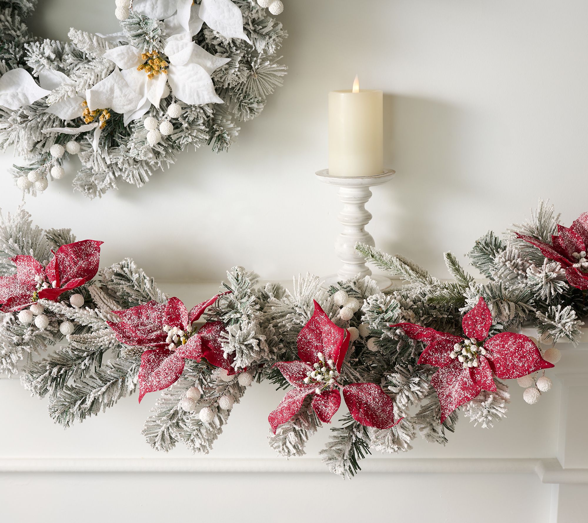 "As Is" 4' Flocked Poinsettia Garland by Valerie