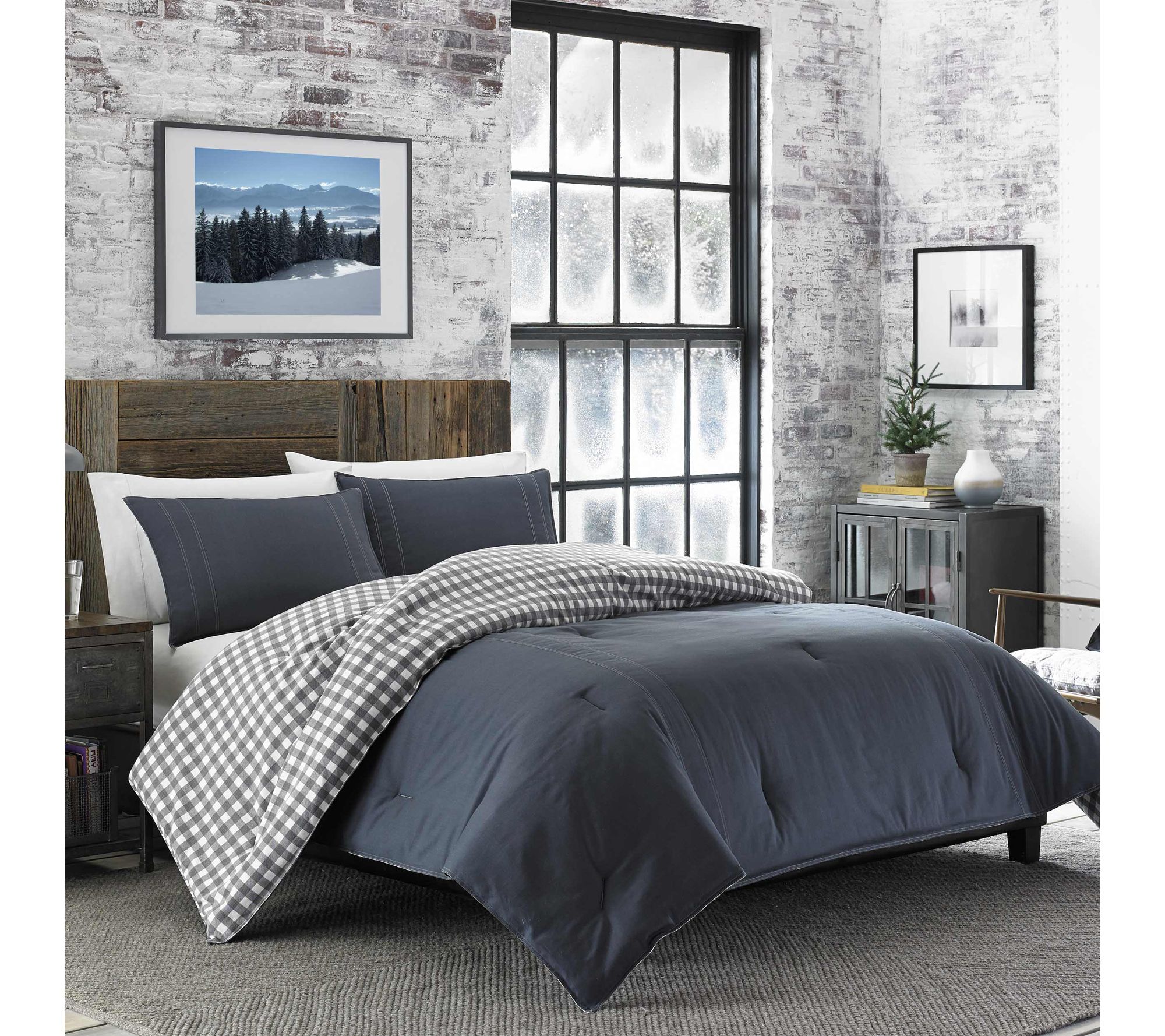 Eddie Bauer Kingston Grey Cotton Twin Duvet Cover Set
