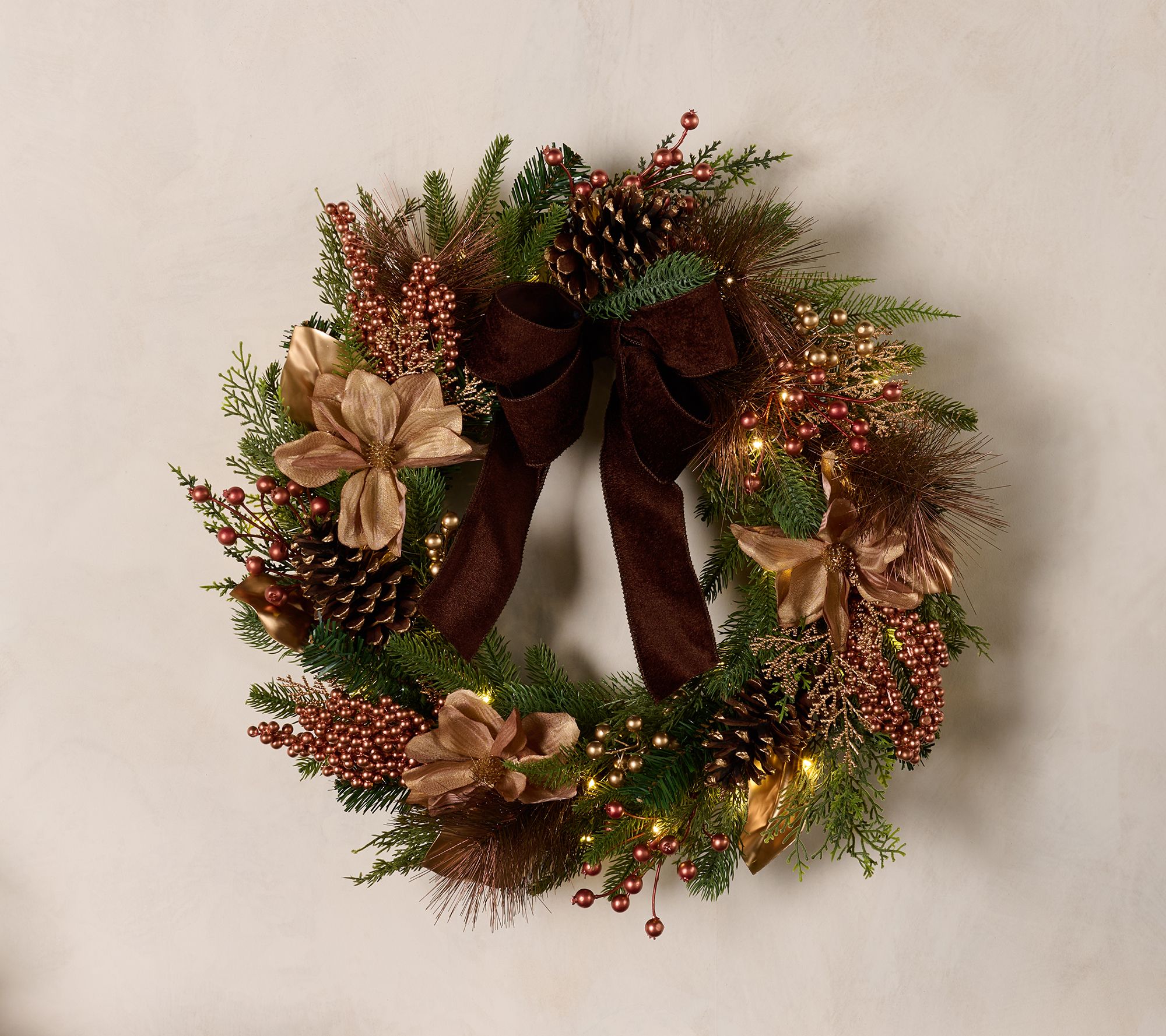 Home Reflections 24" Gold Magnolia Bow Wreath