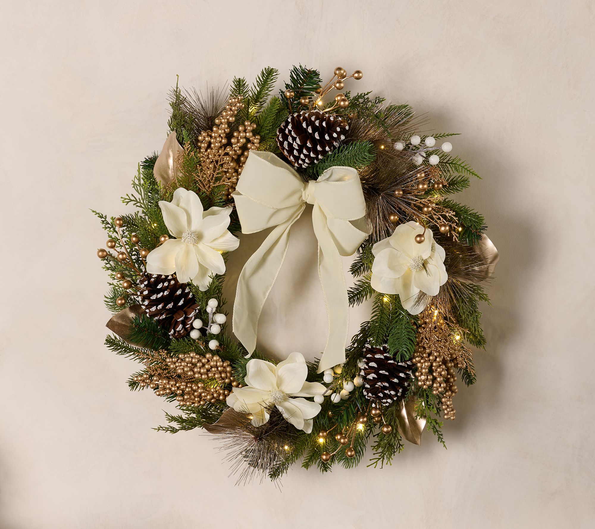 Home Reflections 24" Gold Magnolia Bow Wreath