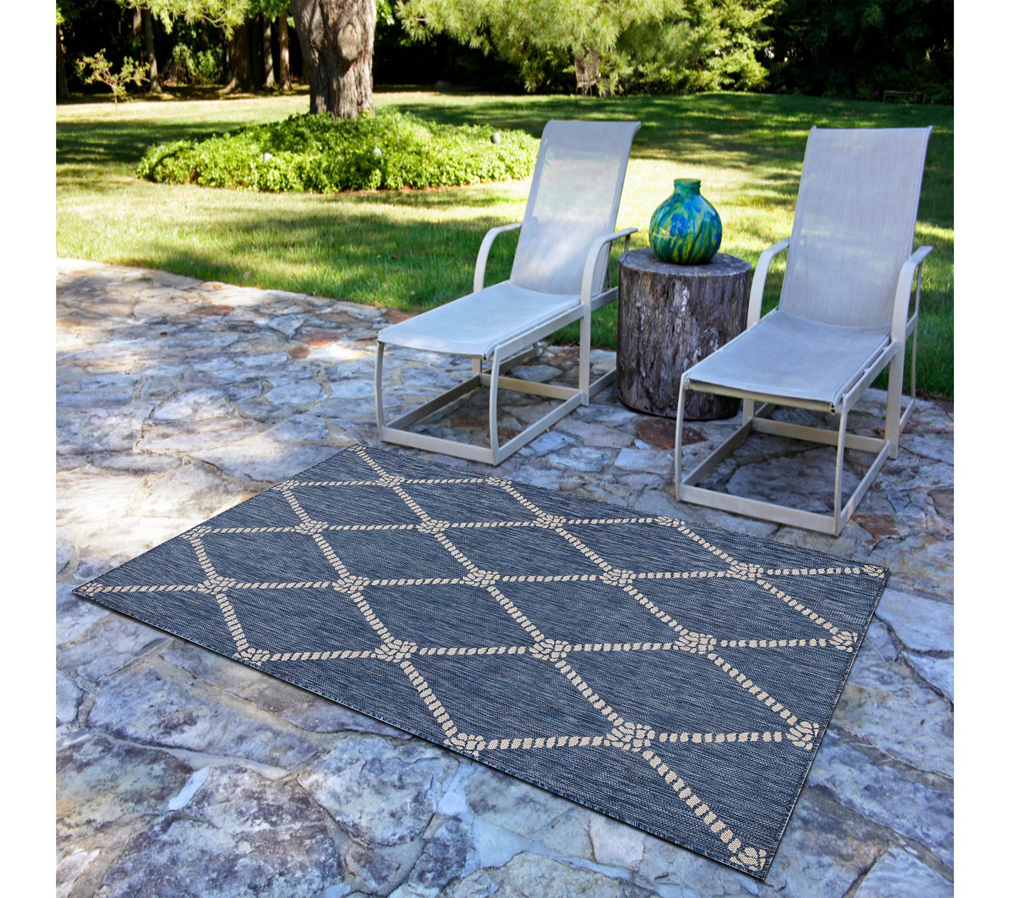 Ox Bay Navy/White Checkered Nautical Outdoor Ar ea Rug, 5' x 7 - QVC.com