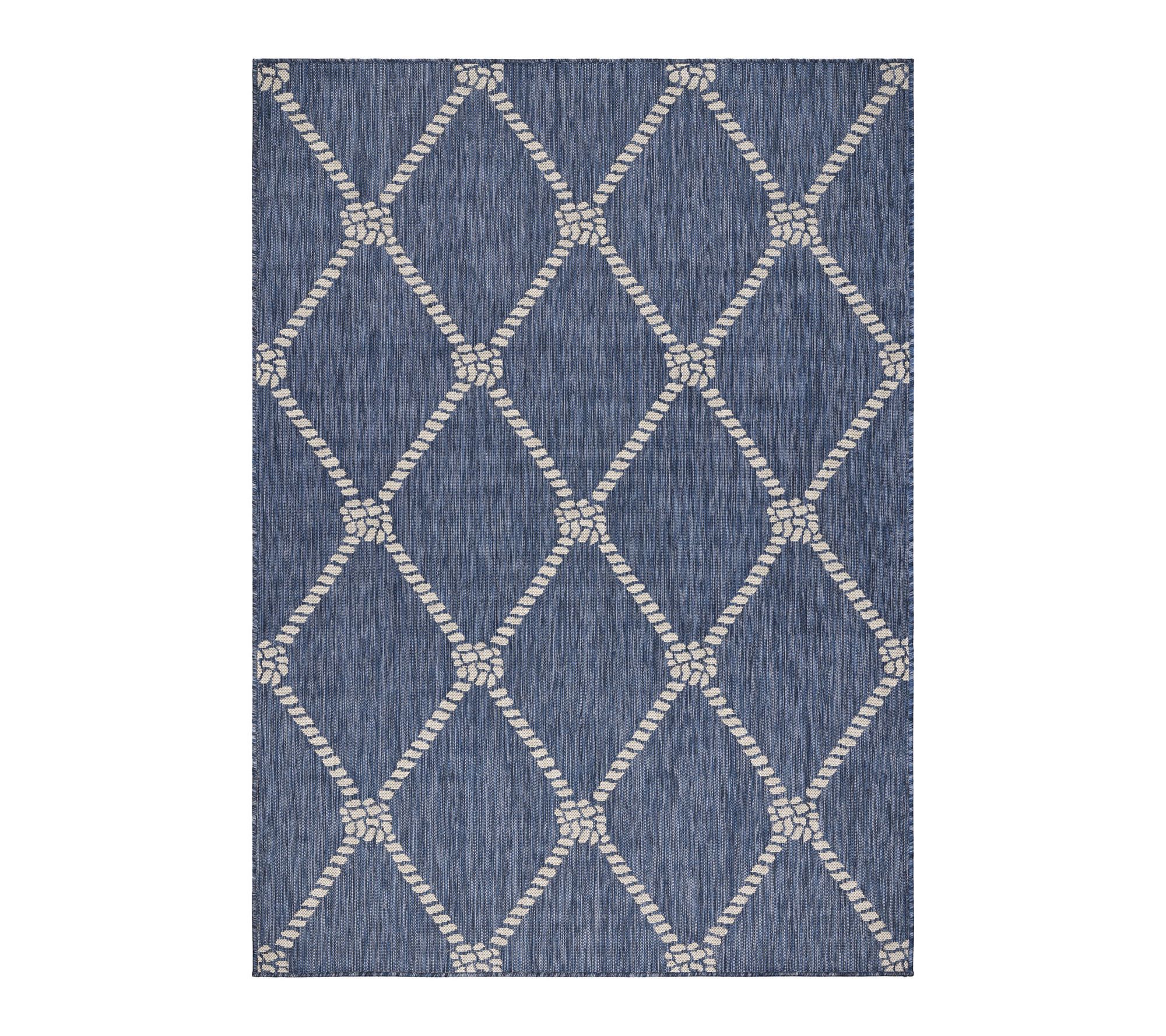 Ox Bay Navy/White Checkered Nautical Outdoor Ar ea Rug, 5' x 7