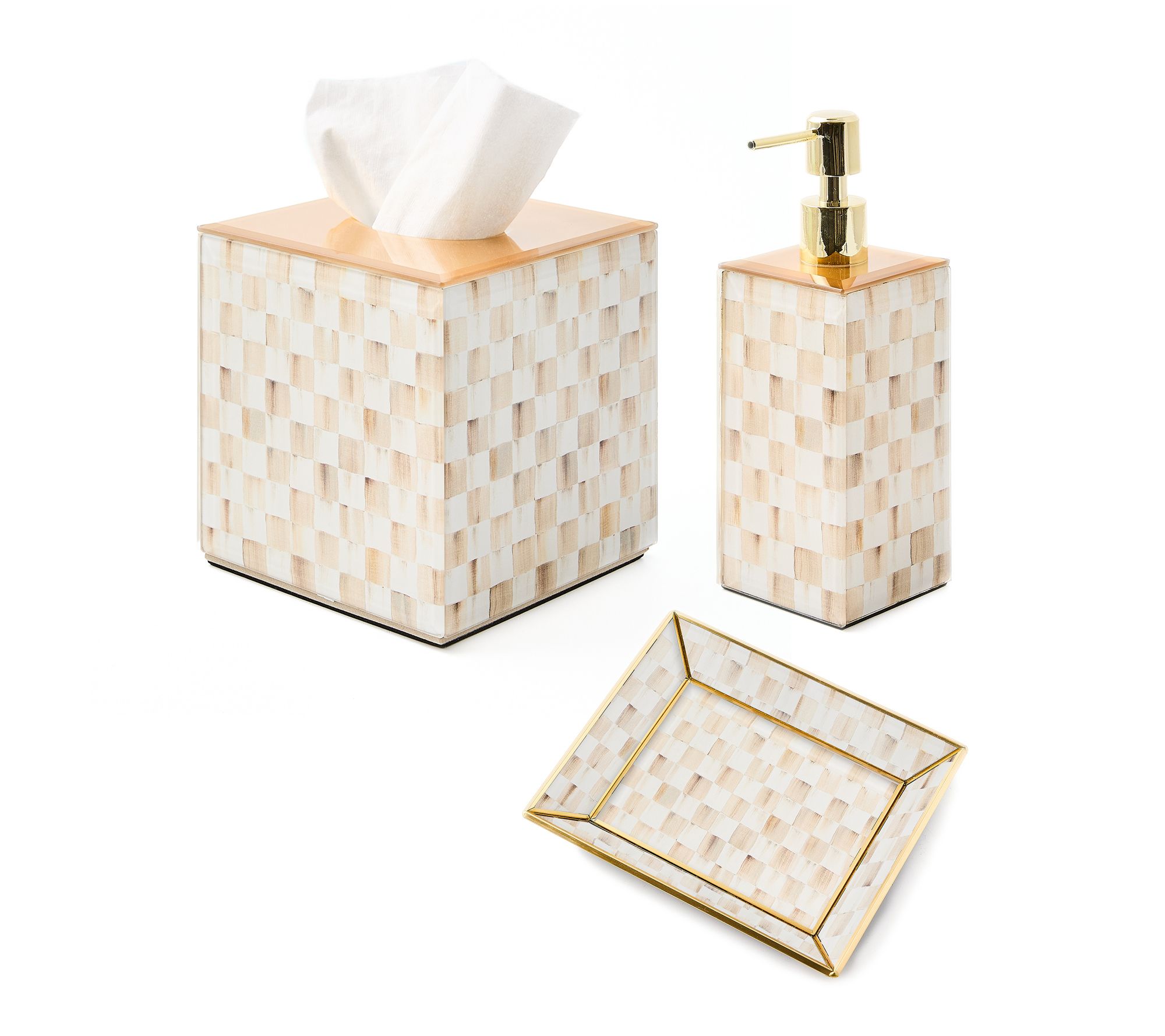 "As Is" MacKenzie - Childs Set of 3 Glass Powder Room Essentials