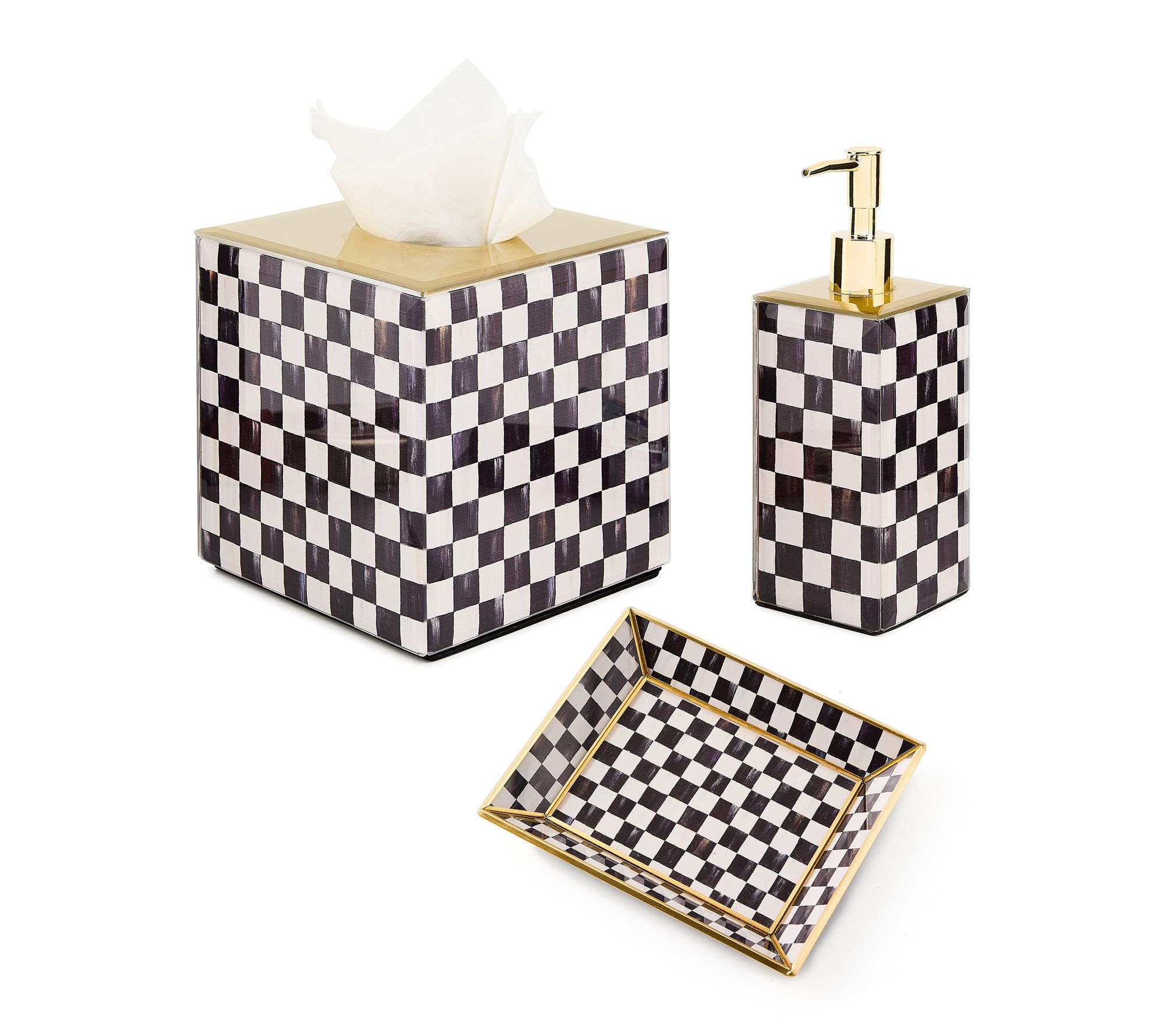 "As Is" MacKenzie - Childs Set of 3 Glass Powder Room Essentials