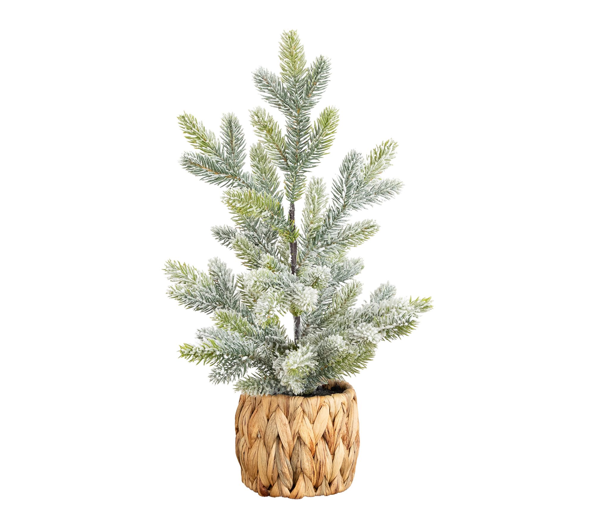 18-in Flocked Fir  Tree in Woven Basket by Nearly Natural
