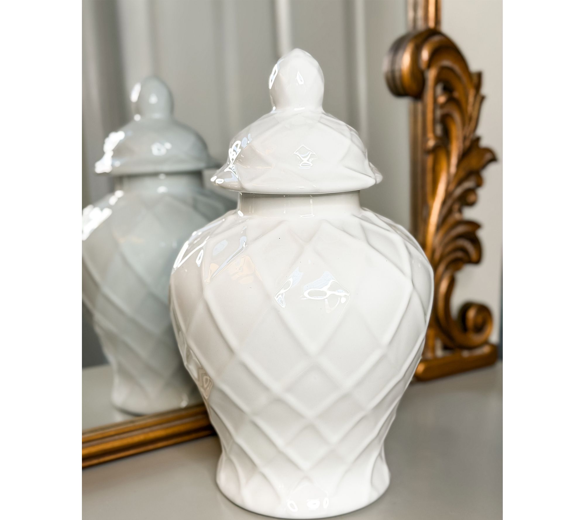 "As Is" Simply Stunning 14" Ceramic Lattice Texture Ginger Jar-JanineGraff