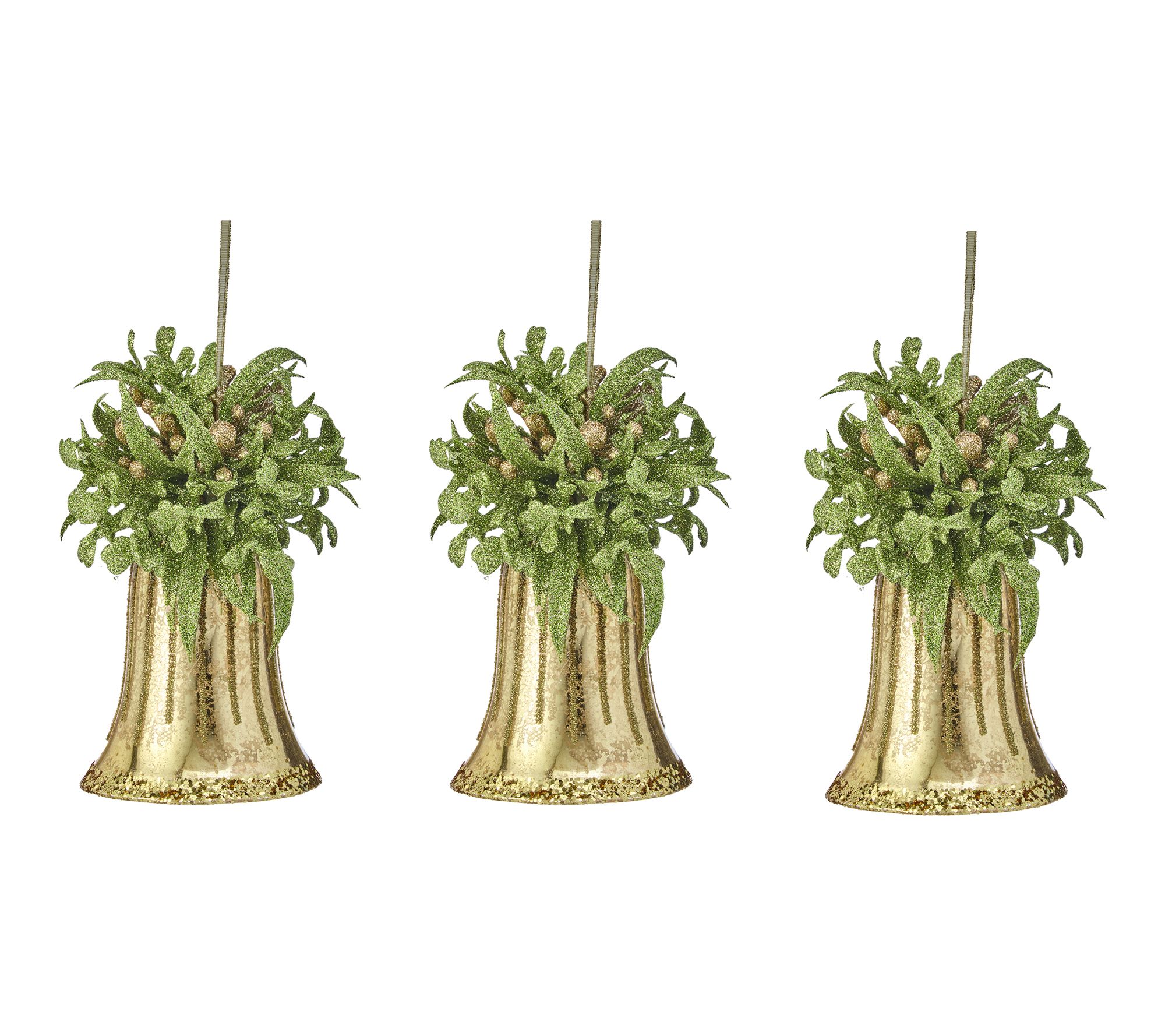 6" Glass Bell W/Berry Ornament Set of 3 by Valerie
