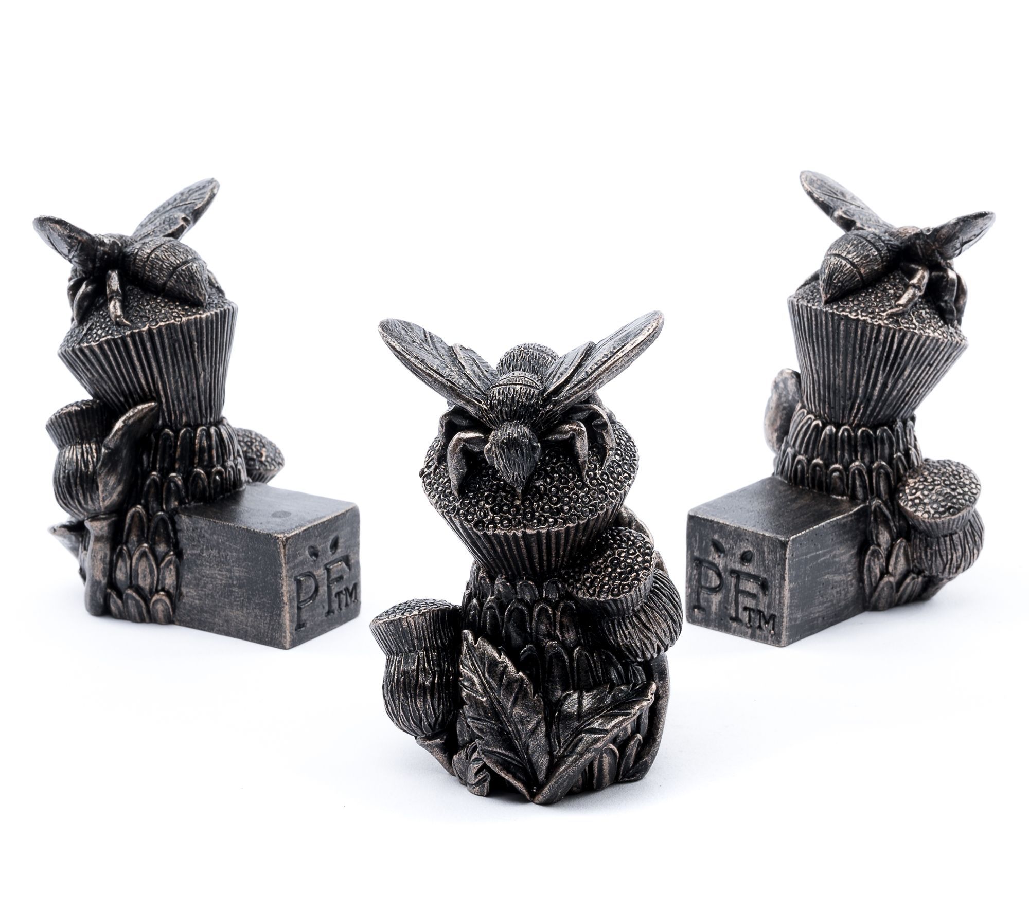 Potty Feet Antique Bronze Bee On Thistle S/3 Planter Feet