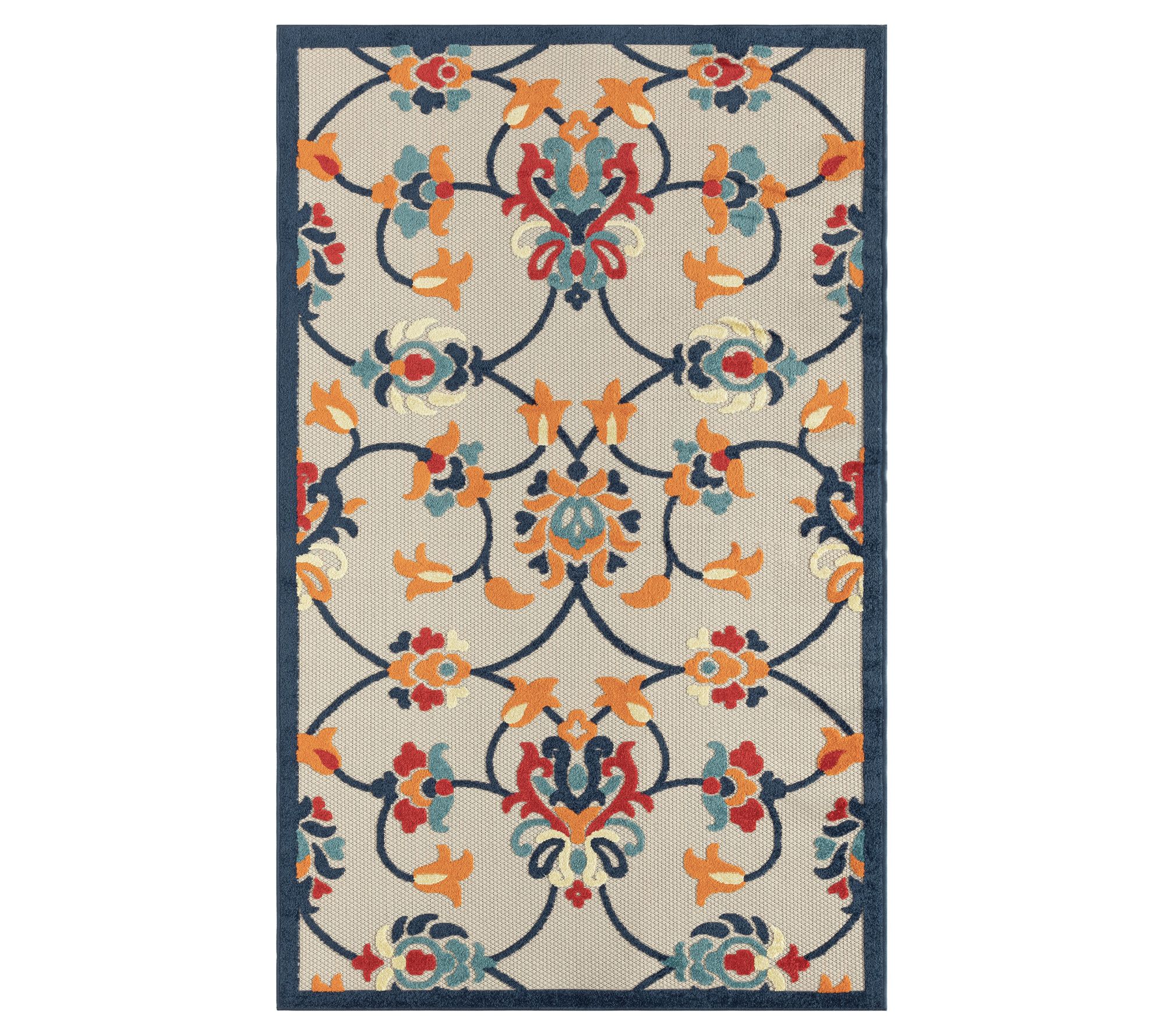 Ox Bay Floral Damask 5' x 8' Indoor Outdoor Are a Rug