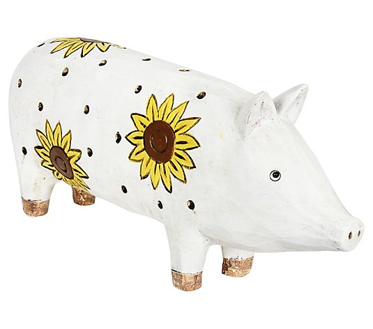 Exhart White Pig with Sunflowers Statuary