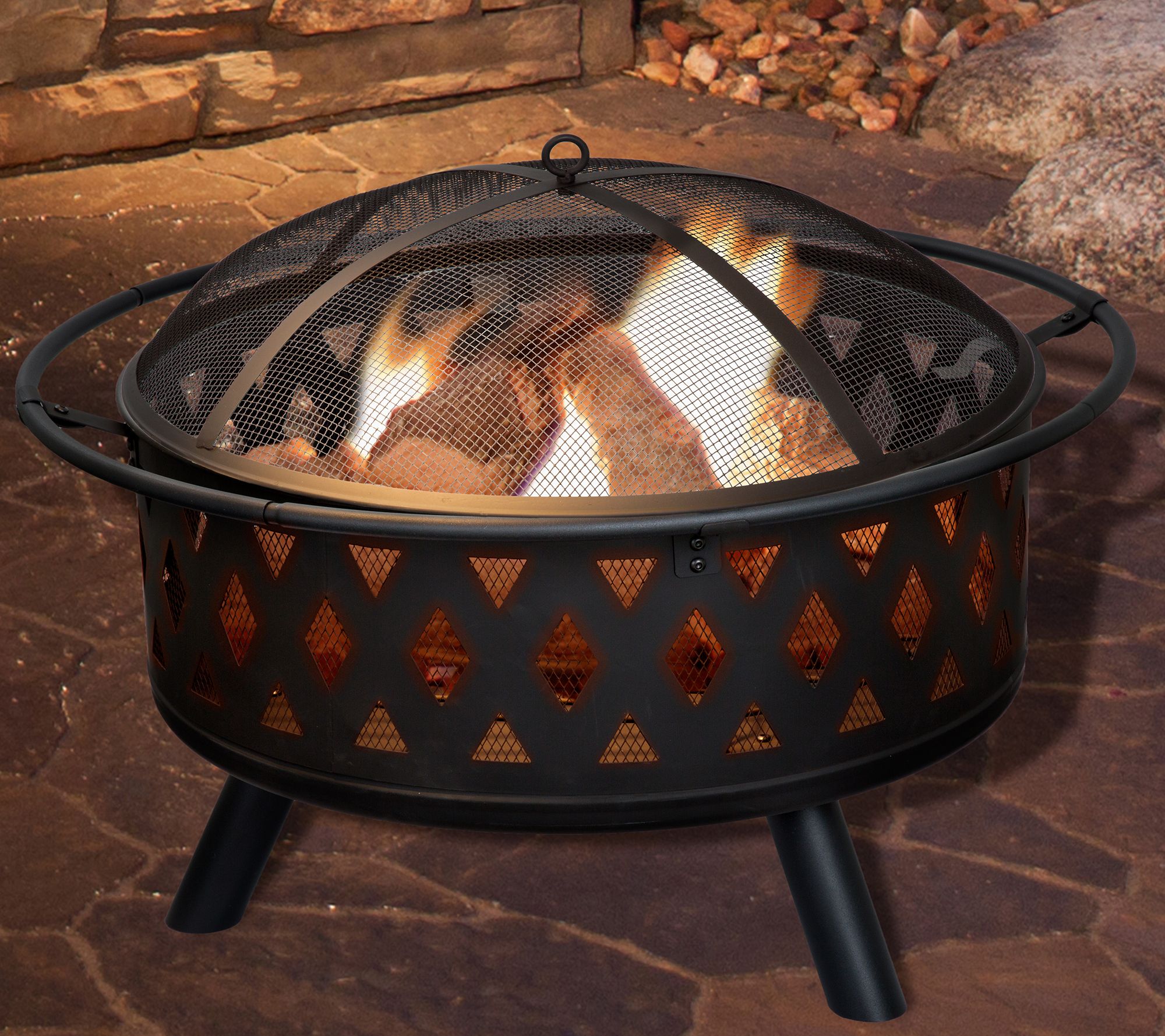 Pure Garden 32" Round Cross Weave Fire Pit withCover