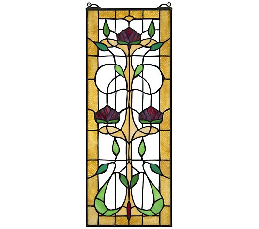 Design Toscano Ruskin Rose Three Flower StainedGlass Window