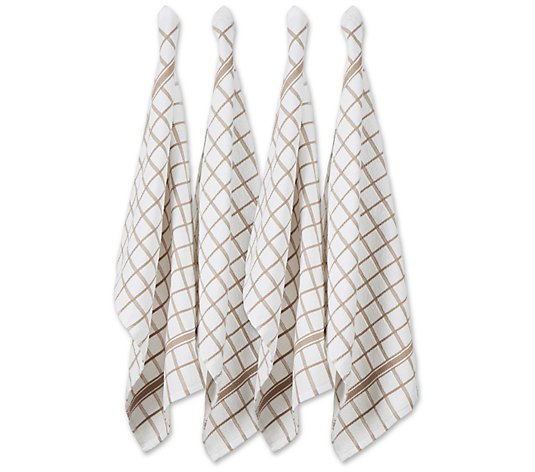 Design Imports Set of 4 Windowpane Terry Kitchen Towels