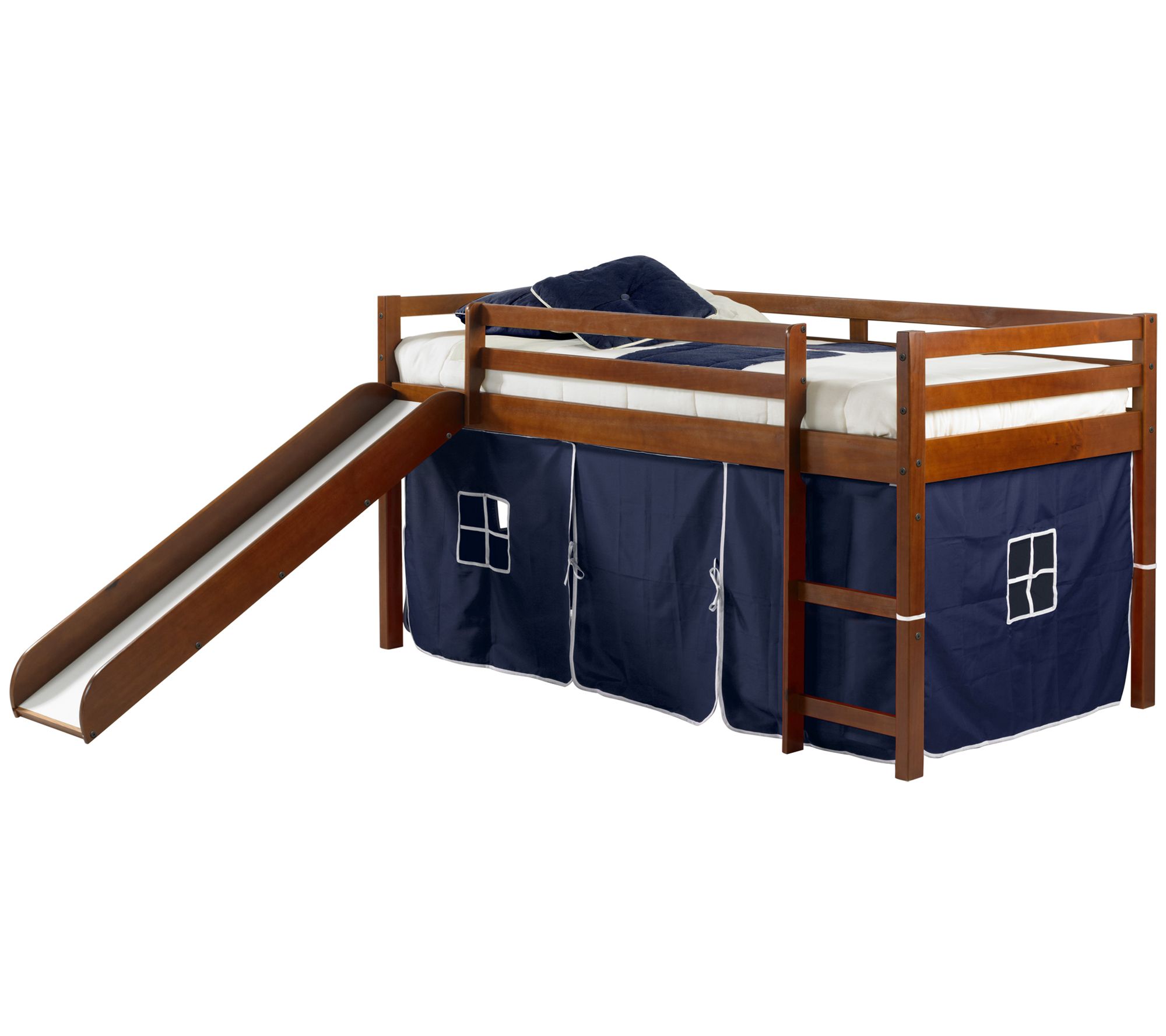 Donco Kids Twin Low Loft Bed w/ Slide and SolidTent Kit
