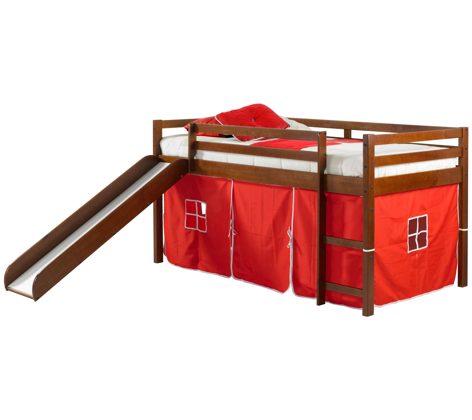 Donco Kids Twin Low Loft Bed w/ Slide and SolidTent Kit