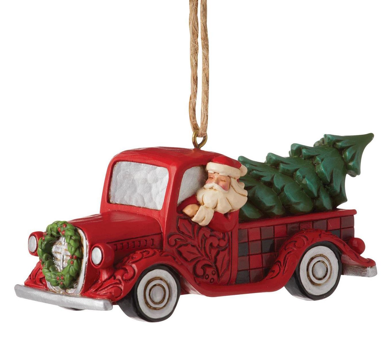 Jim Shore HG Santa Plaid Red TruckOrnament - QVC.com