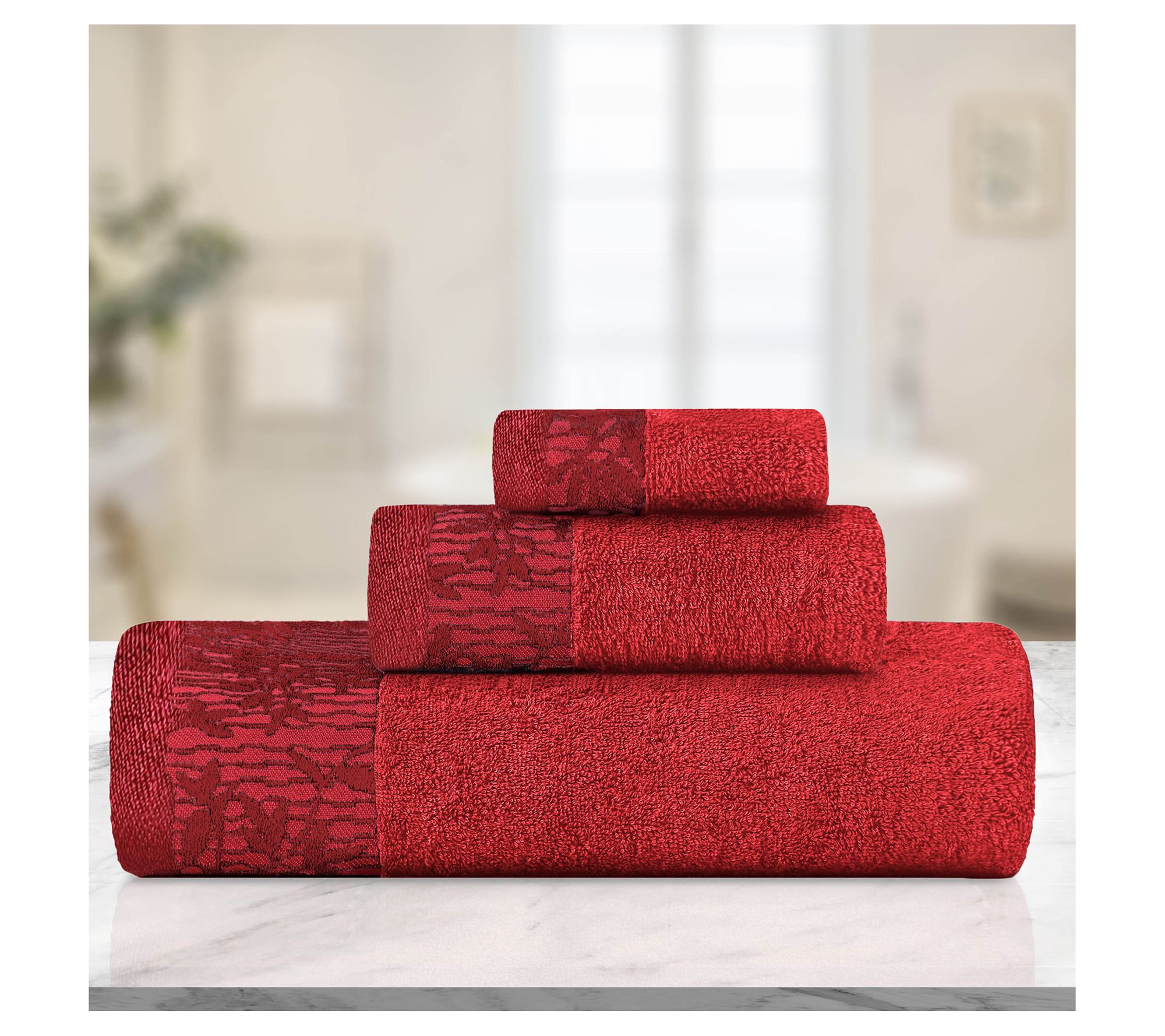 Superior Cotton Embroidered Jacquard Border 3-P iece Towel Set