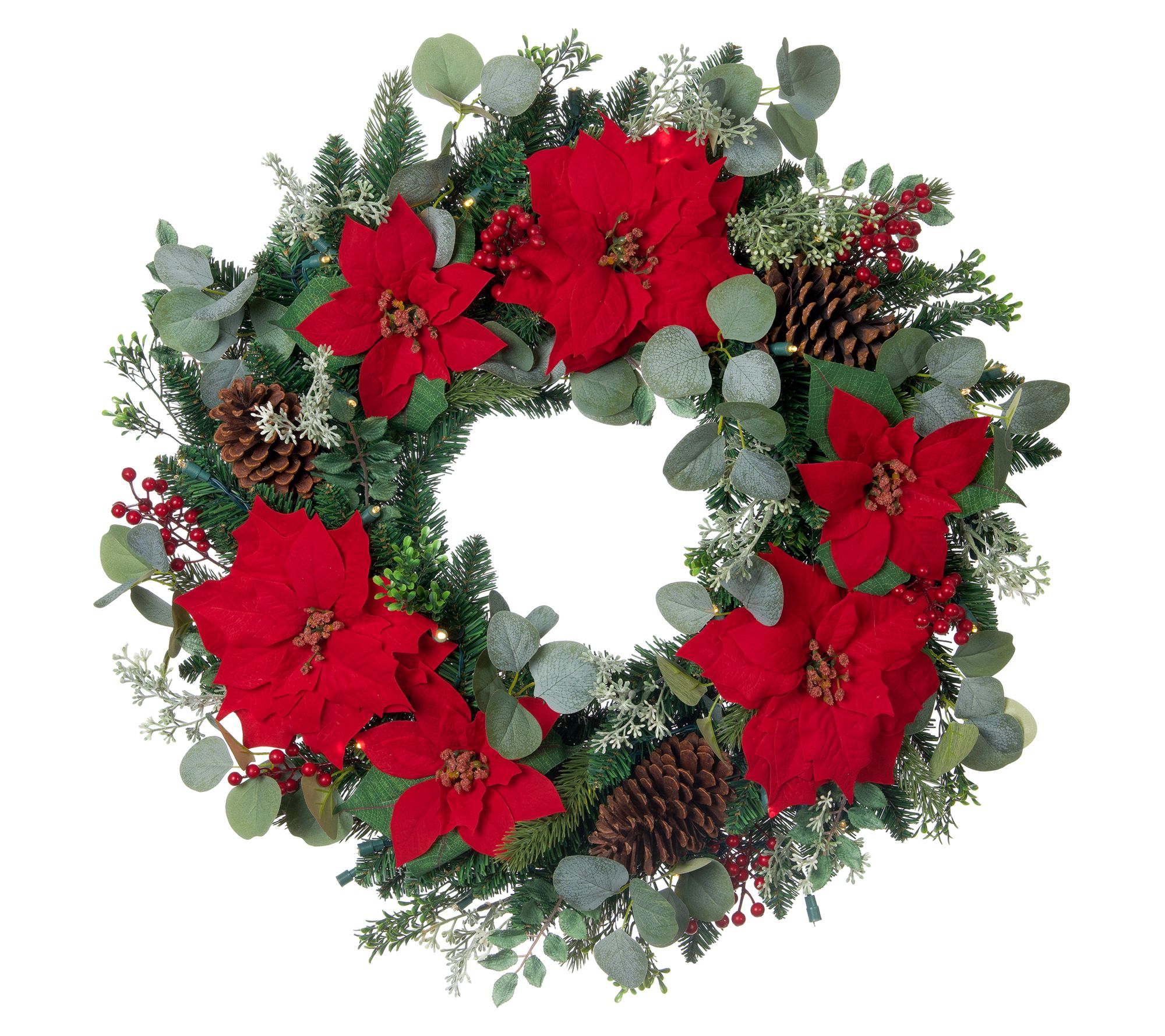 Village Lighting 30" Pre-Lit LED Wreath-Christm as Poinsettia