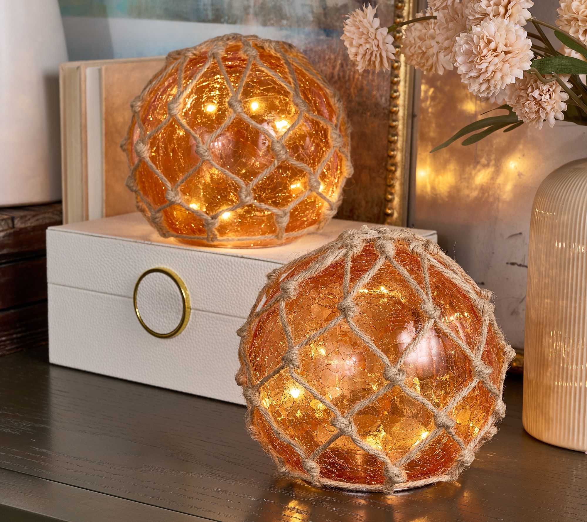 Set of 2 6" Illuminated Fisherman Spheres by Valerie