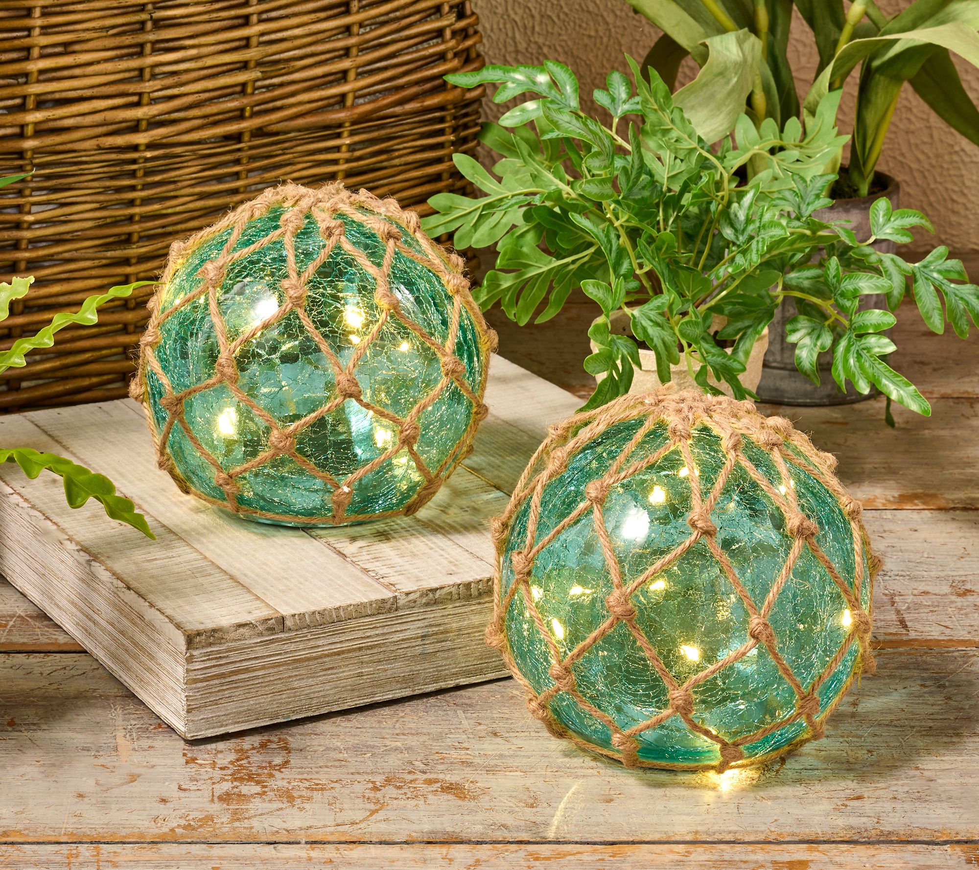 Set of 2 6" Illuminated Fisherman Spheres by Valerie