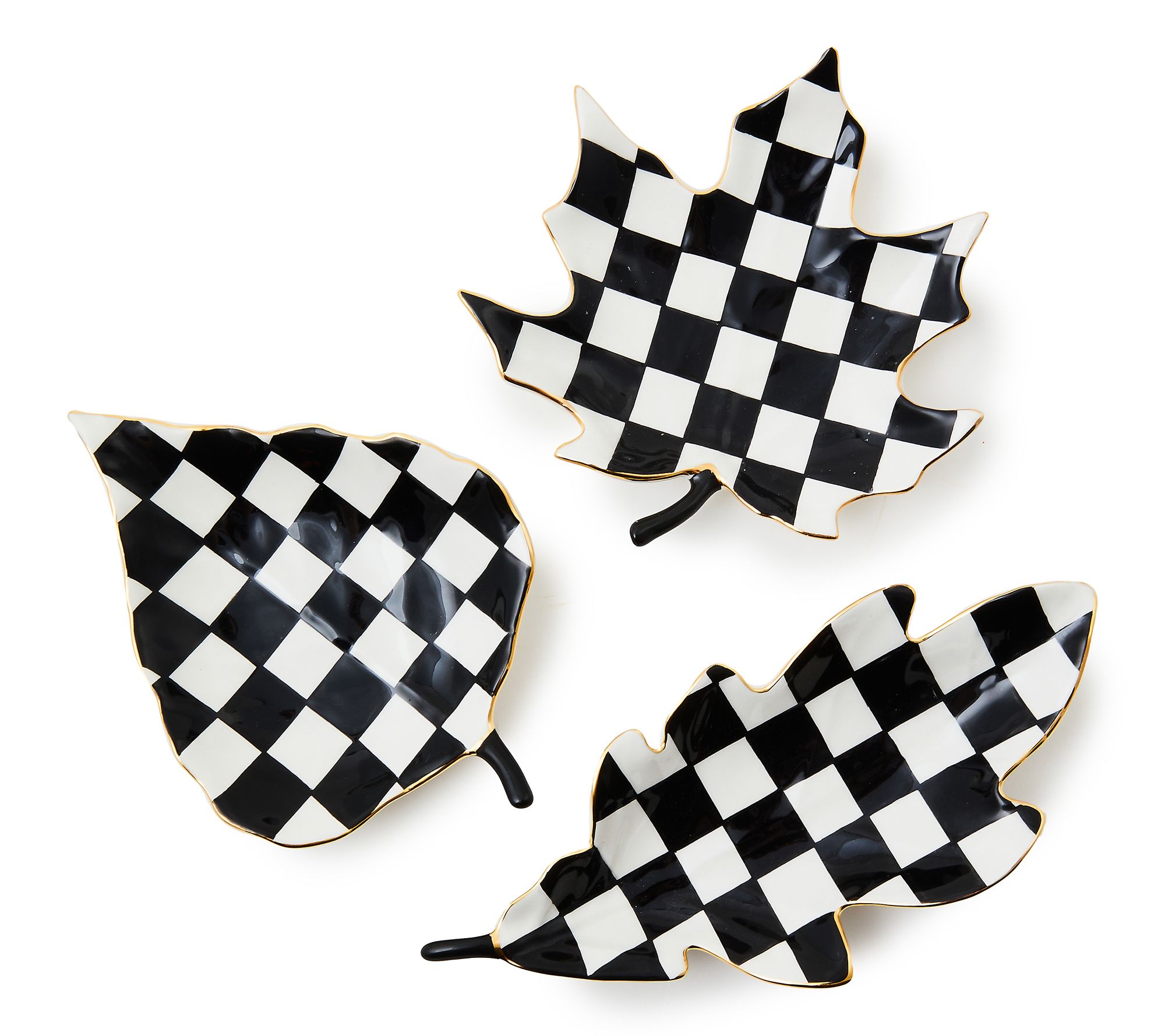 MacKenzie- Childs Set of 3 Leaf Courtly Check Trinket Trays