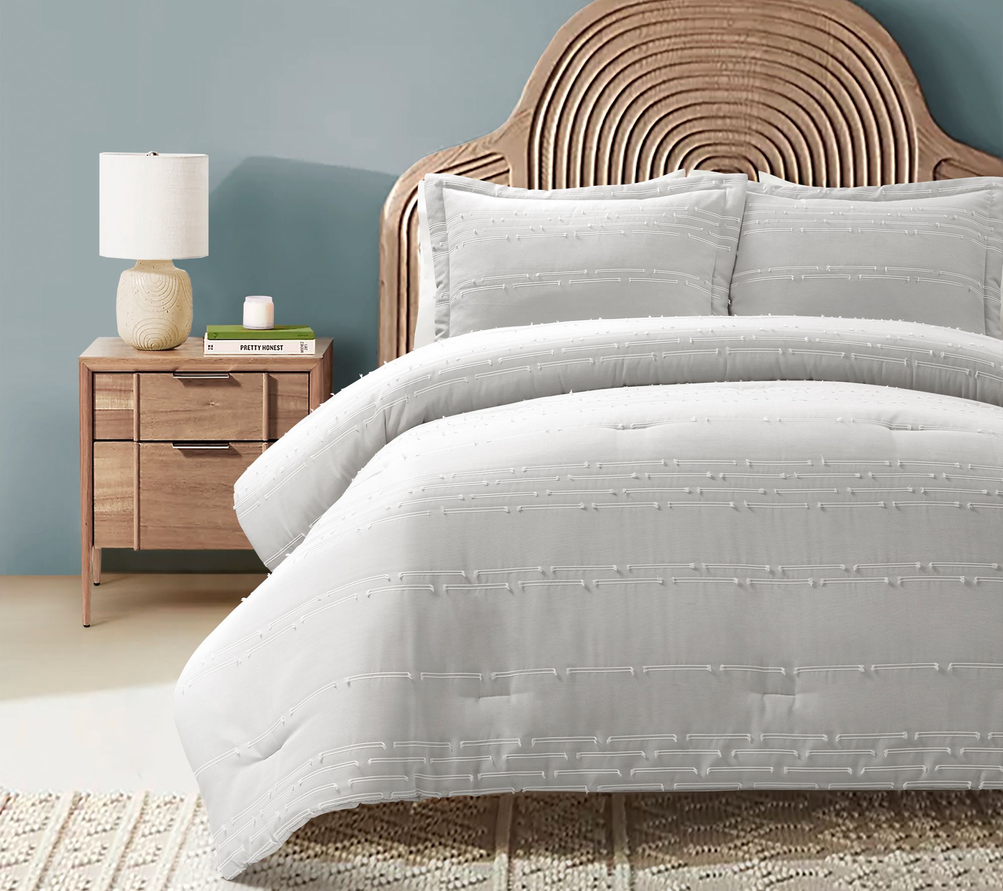 Lush Decor Clipped Stripe Jacquard Comforter Set 3pc- F/Q