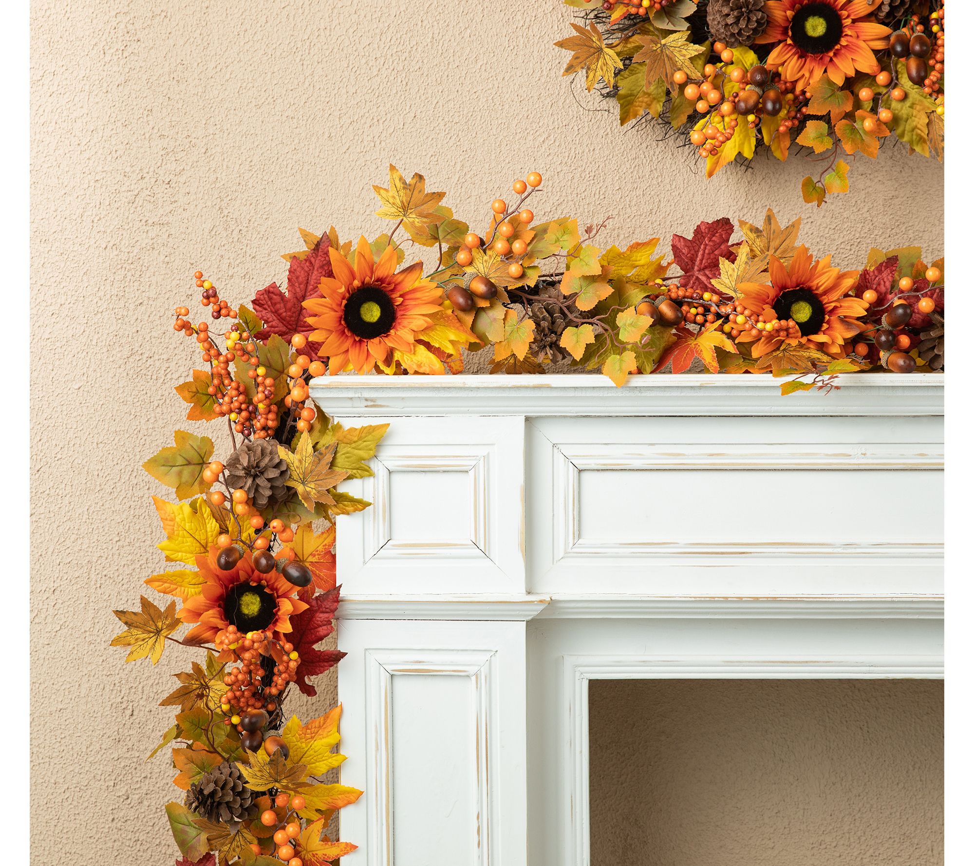 Glitzhome 6' Fall Sunflower, Maple Leaf and Berry Garland