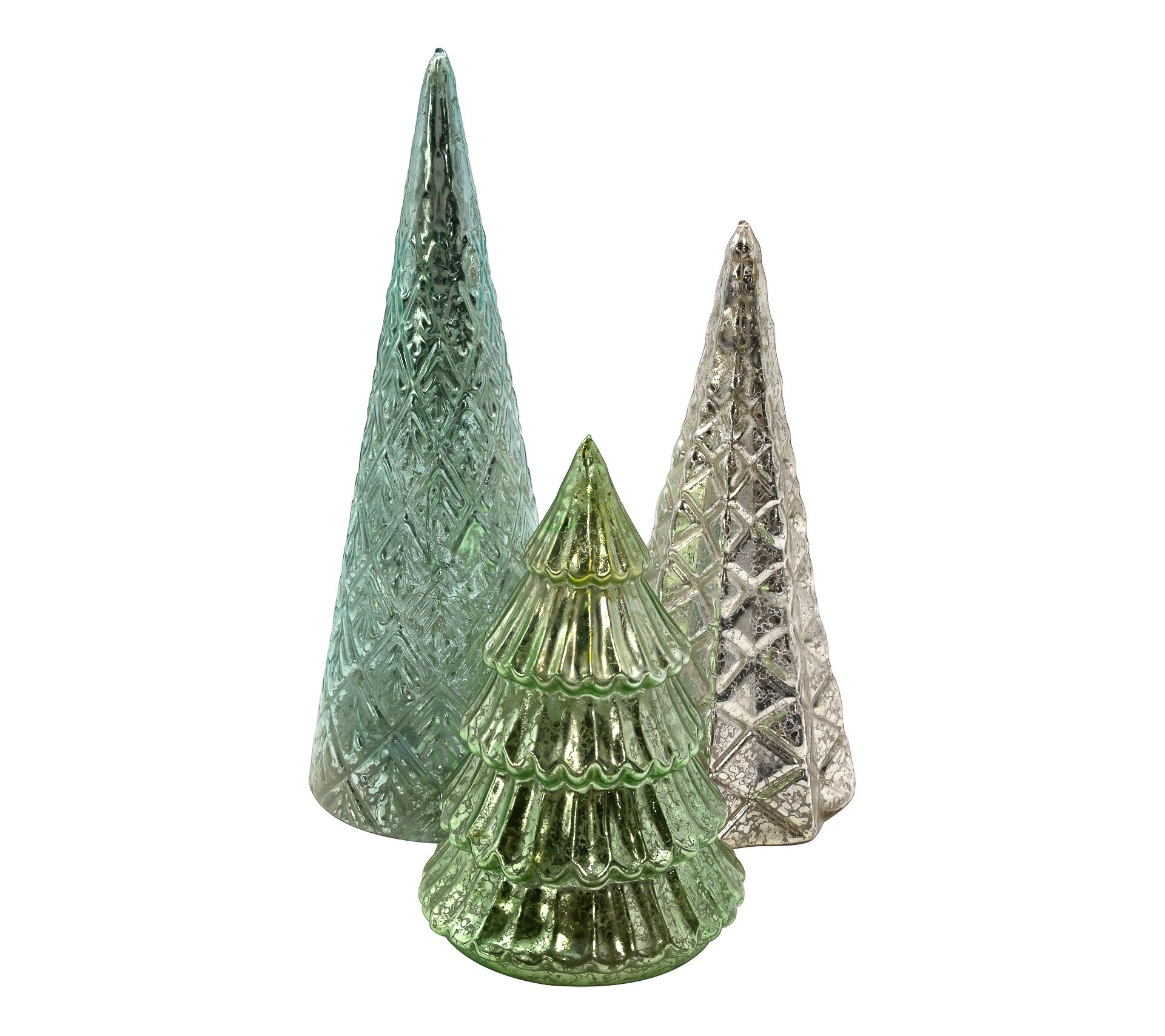 LumaBase Battery Operated Set of 3 Green & Silver Trees