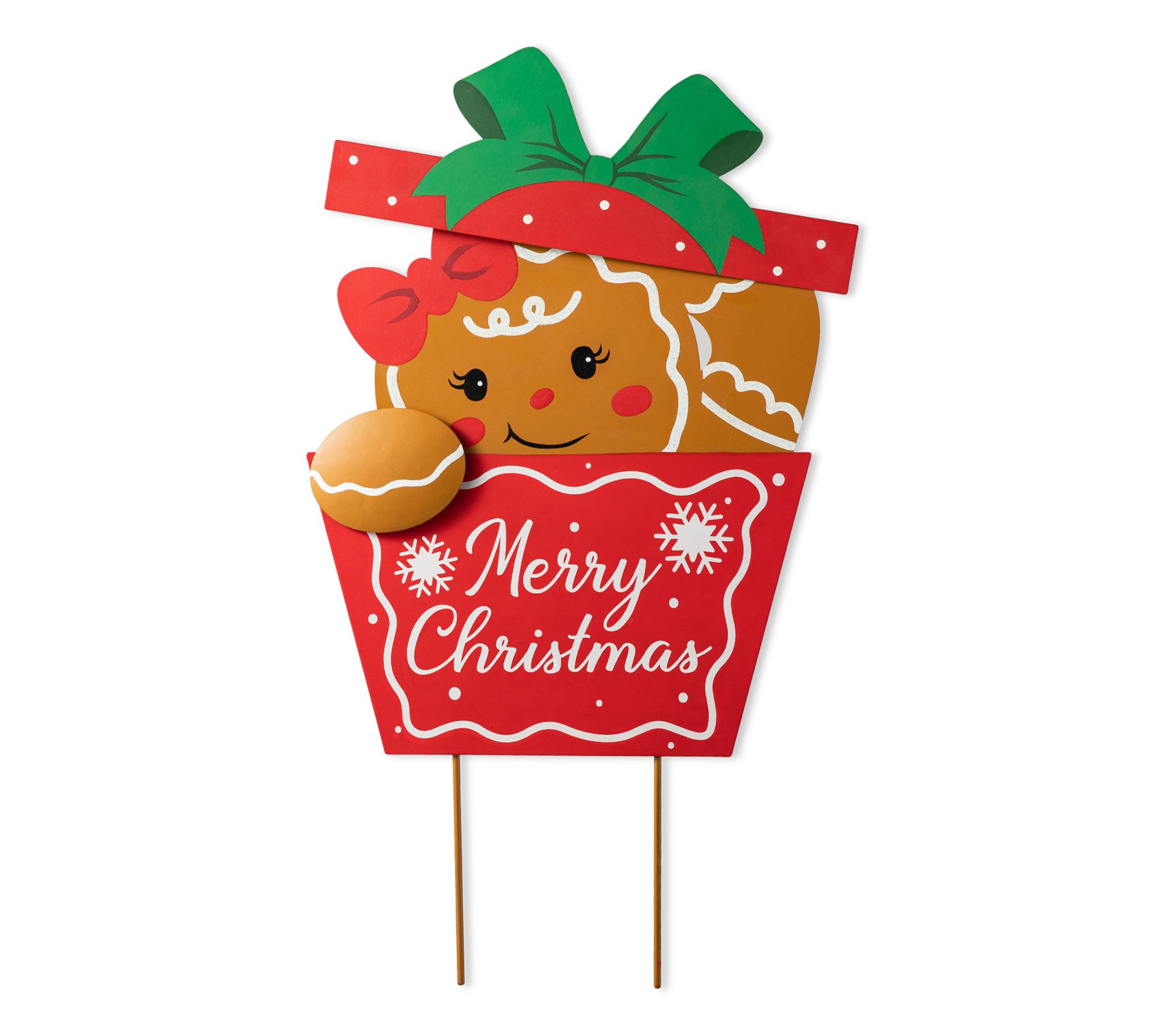 Glitzhome 24" Christmas Gingerbread Giftbox Garden Stake