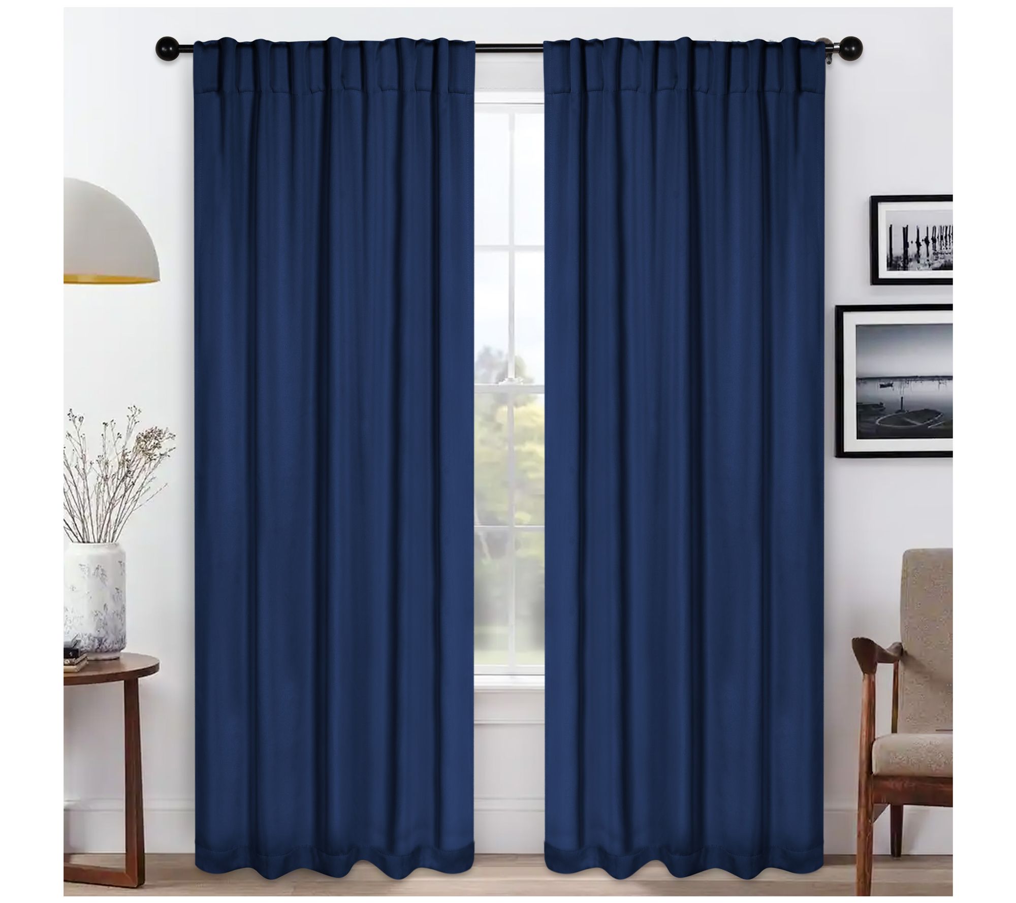 Superior Solid Room Darkening Curtains & Back Tabs Set, 42x108