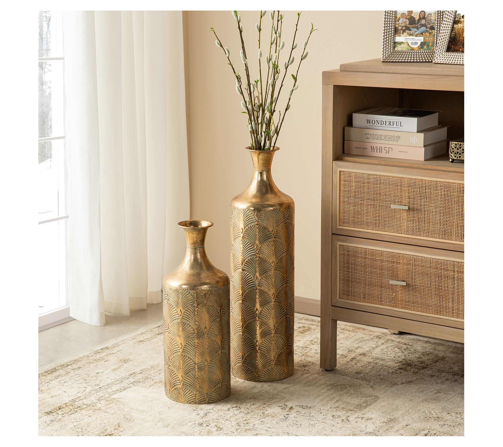 Glitzhome Metal Antique Gingko Floor Vases Setof 2