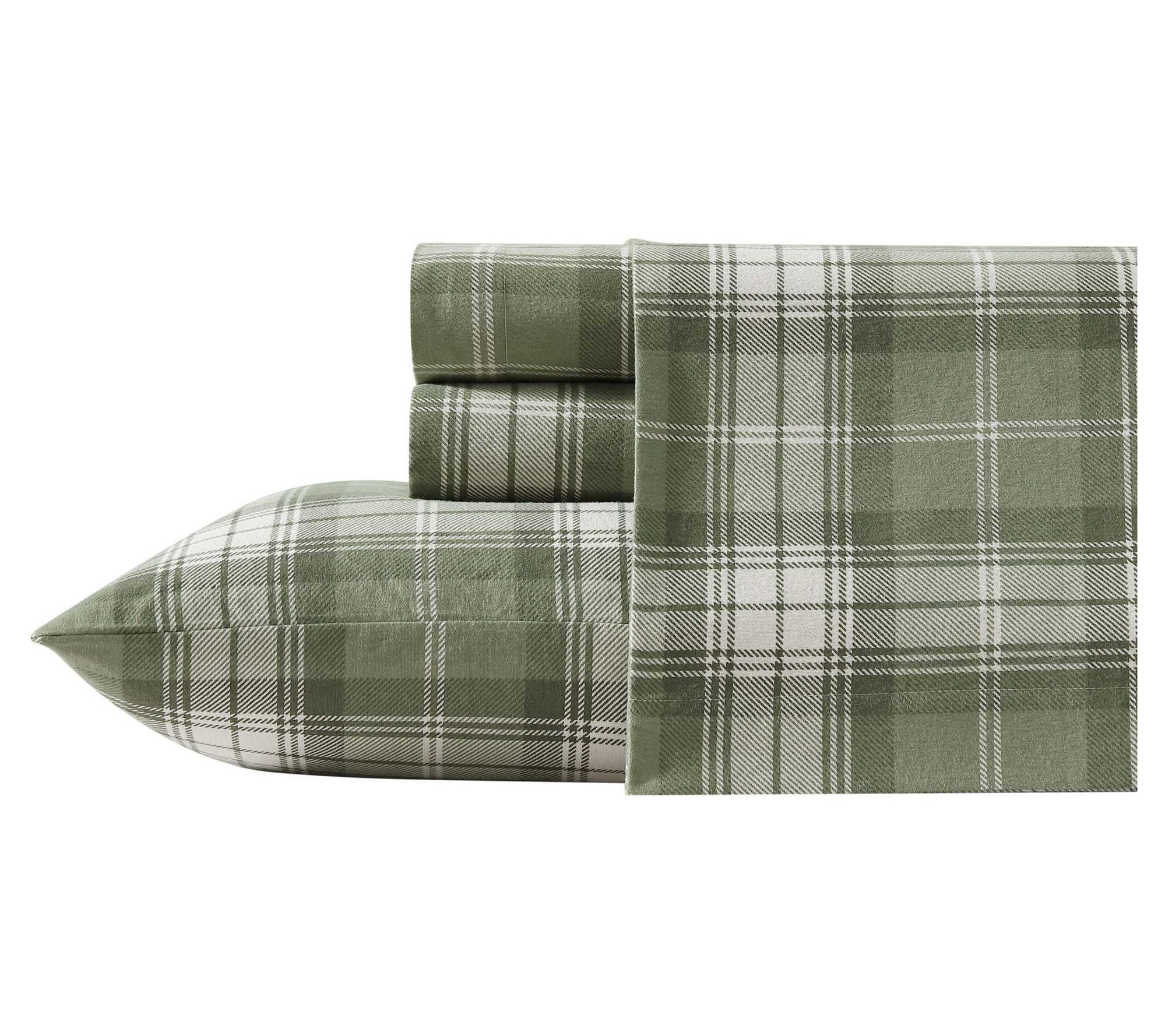  Eddie Bauer Heartland Plaid Green Flannel Kingheet Set
