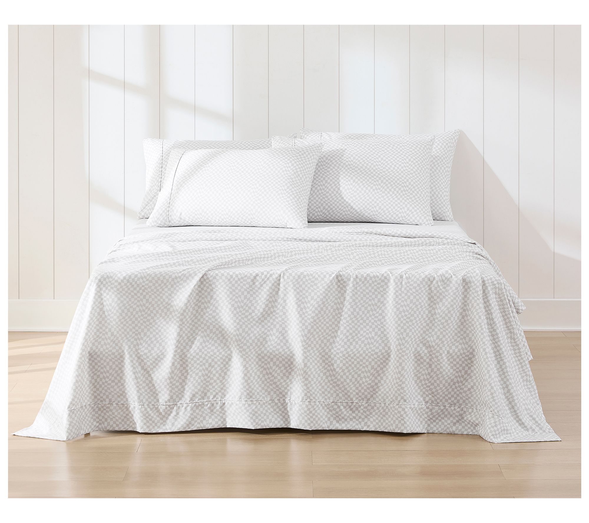 Lush Decor Circus Wavy Checks Sheet Set Light Gray 6Pc Queen