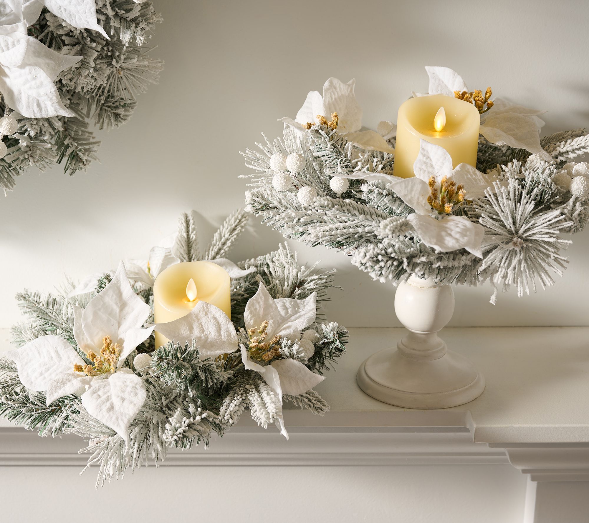 "As Is" Set of 2 Flocked Poinsettia Candle Rings by Valerie