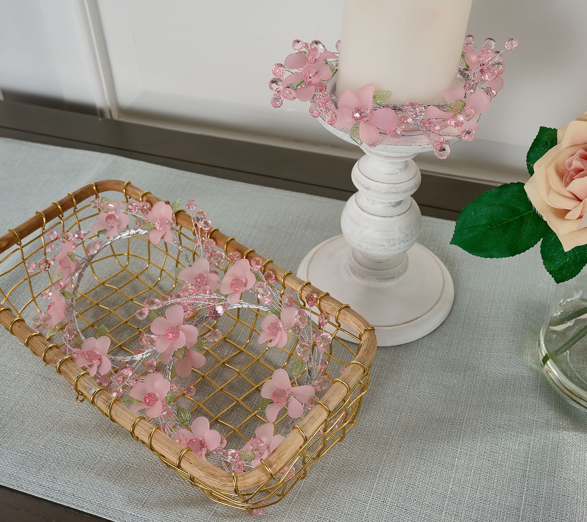 Set of 3 Frosted Flower & Faceted Bead Candle Rings by Valerie