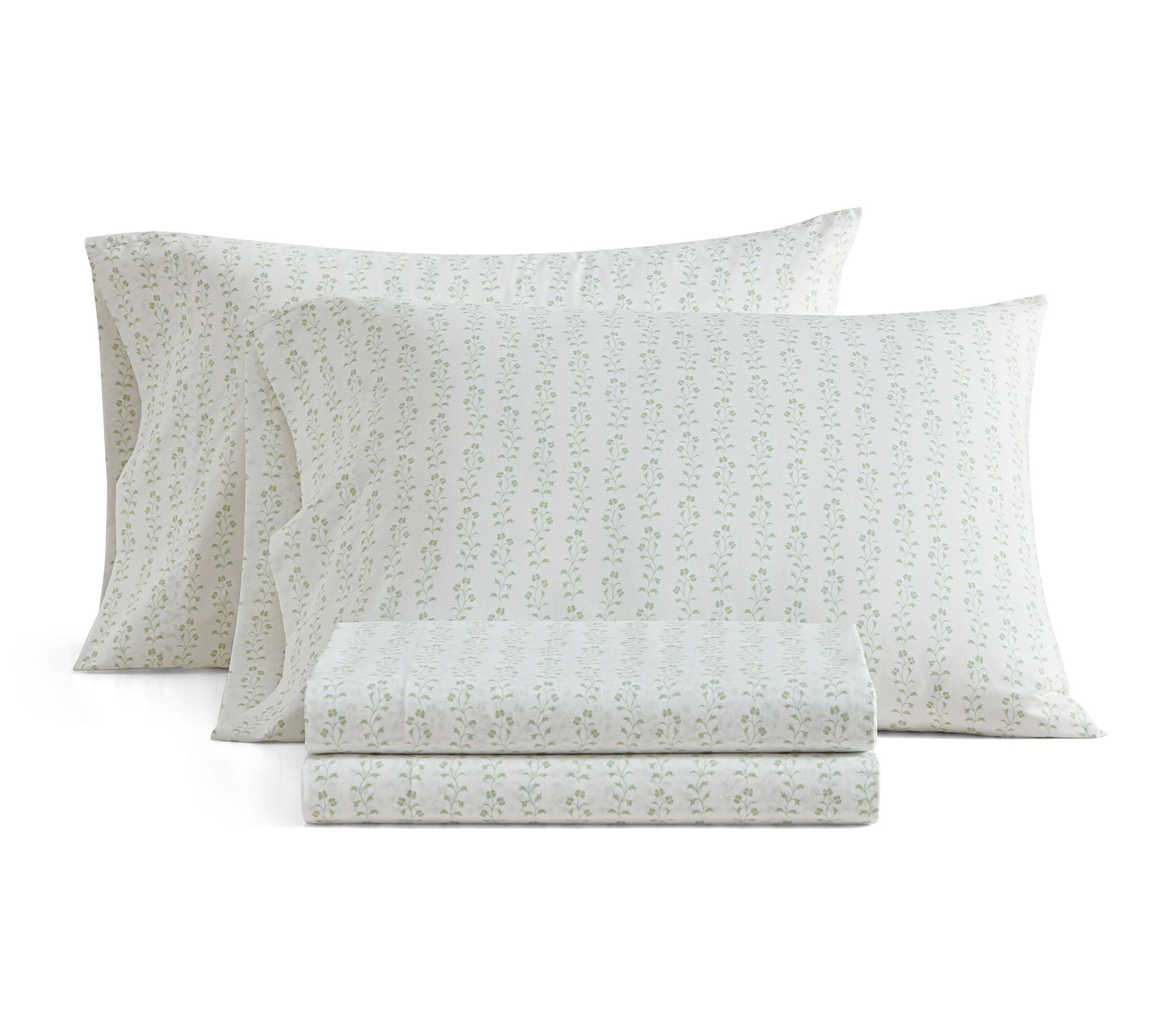 Martha Stewart Ditsy Vine White/Green Cotton Twin Sheet Set