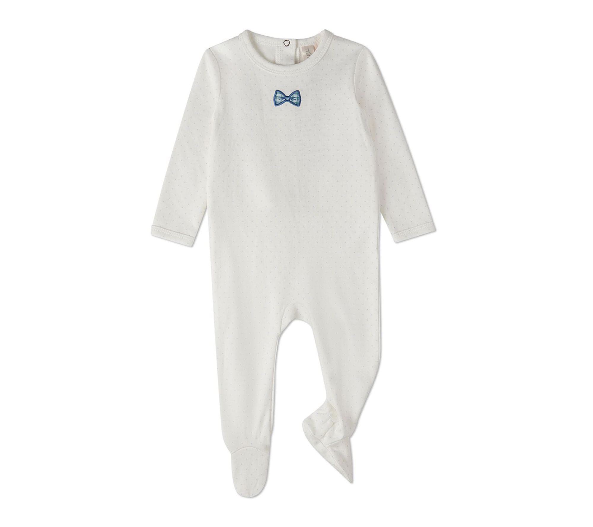 MiniMoi Baby Boys Put A Bow On It Polka-Dot Embroidered Footie
