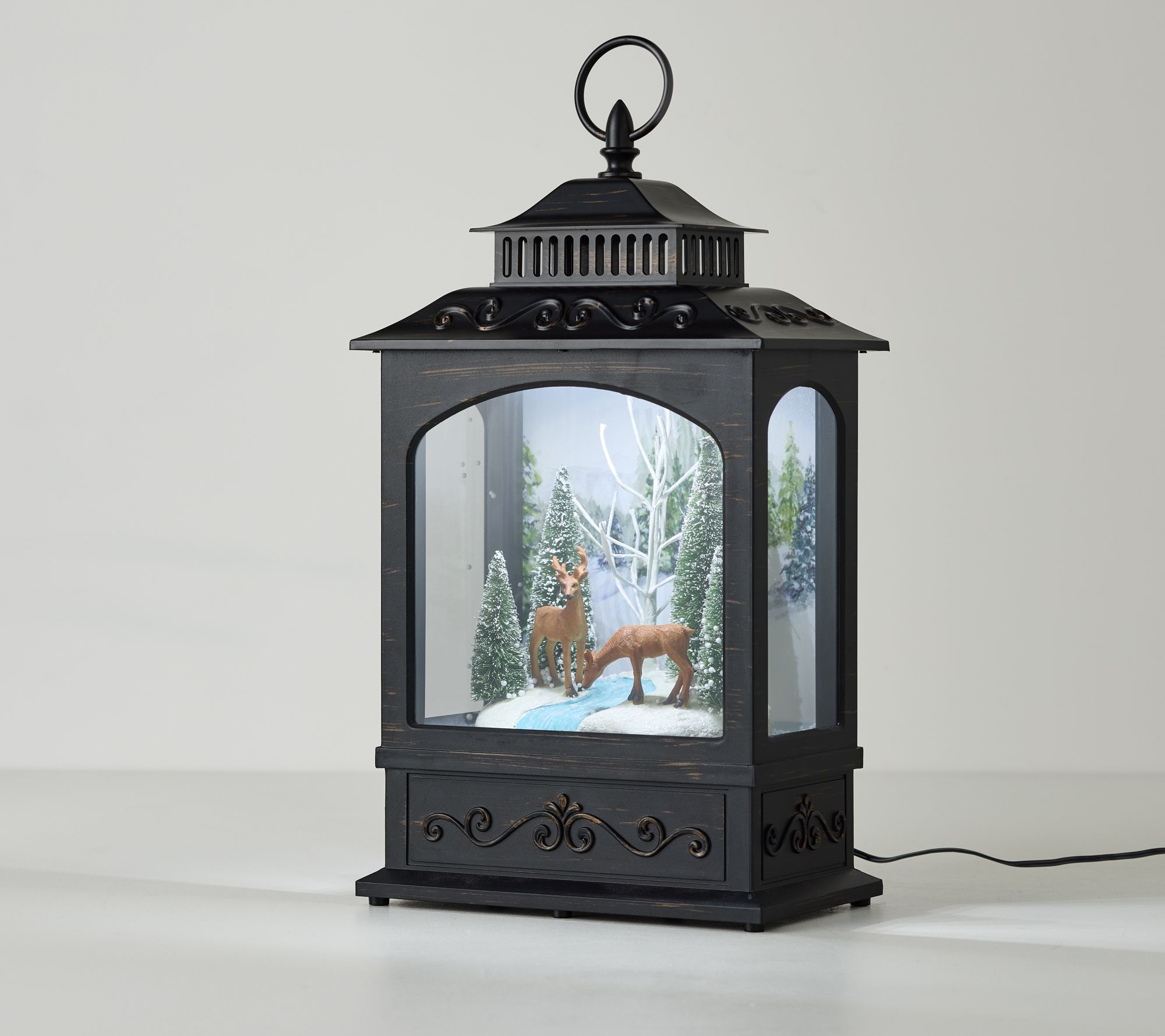 Christmas Time Reflections Lit Snowing Lantern by Valerie